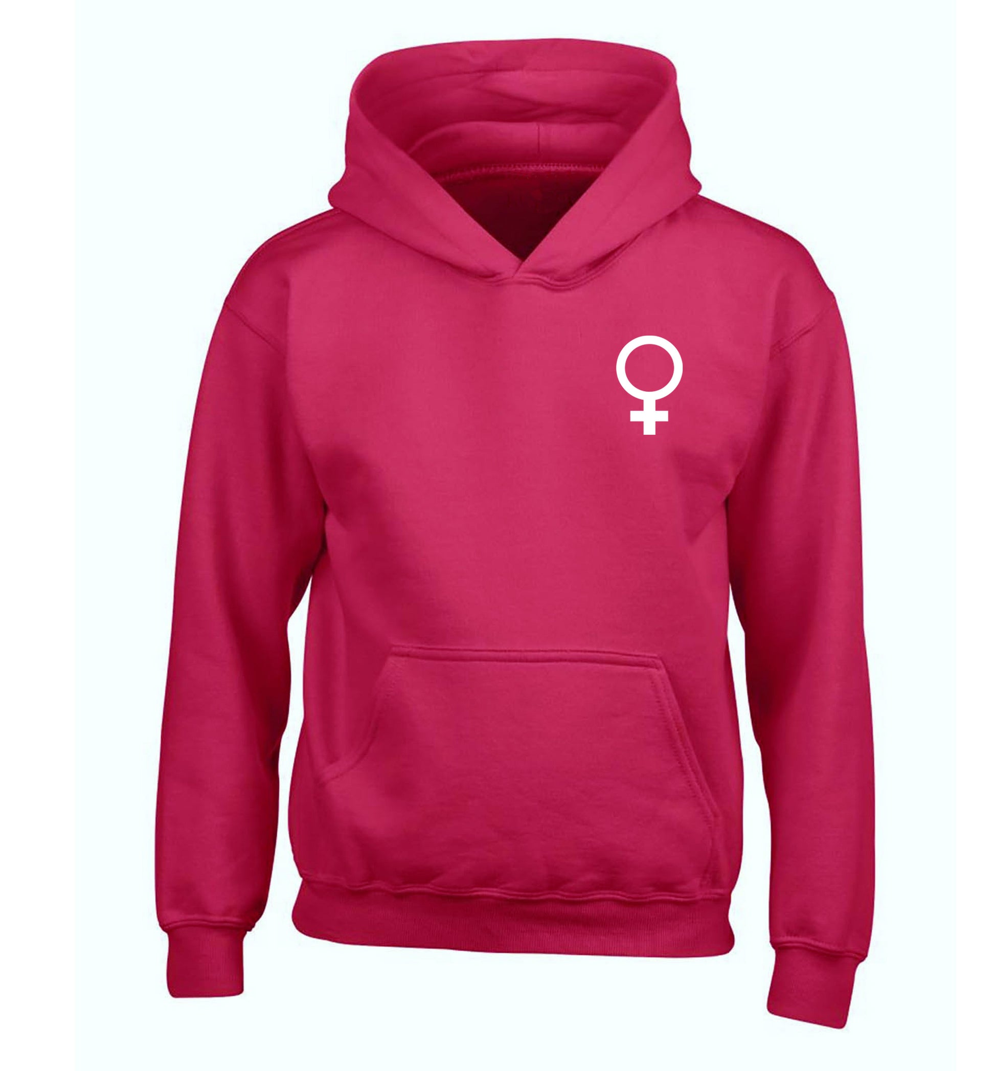 Female pocket symbol children's pink hoodie 12-14 Years