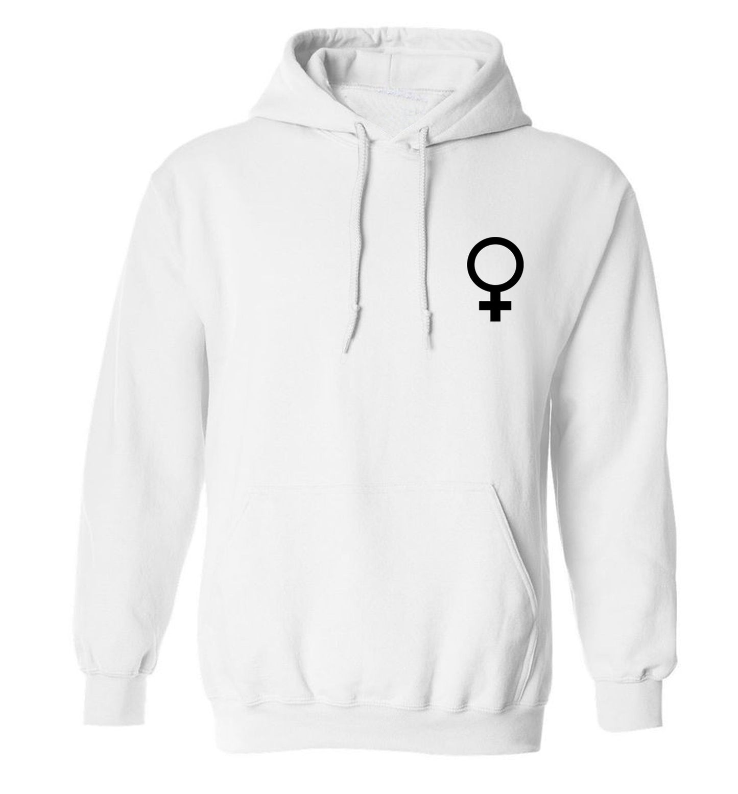 Female pocket symbol adults unisex white hoodie 2XL