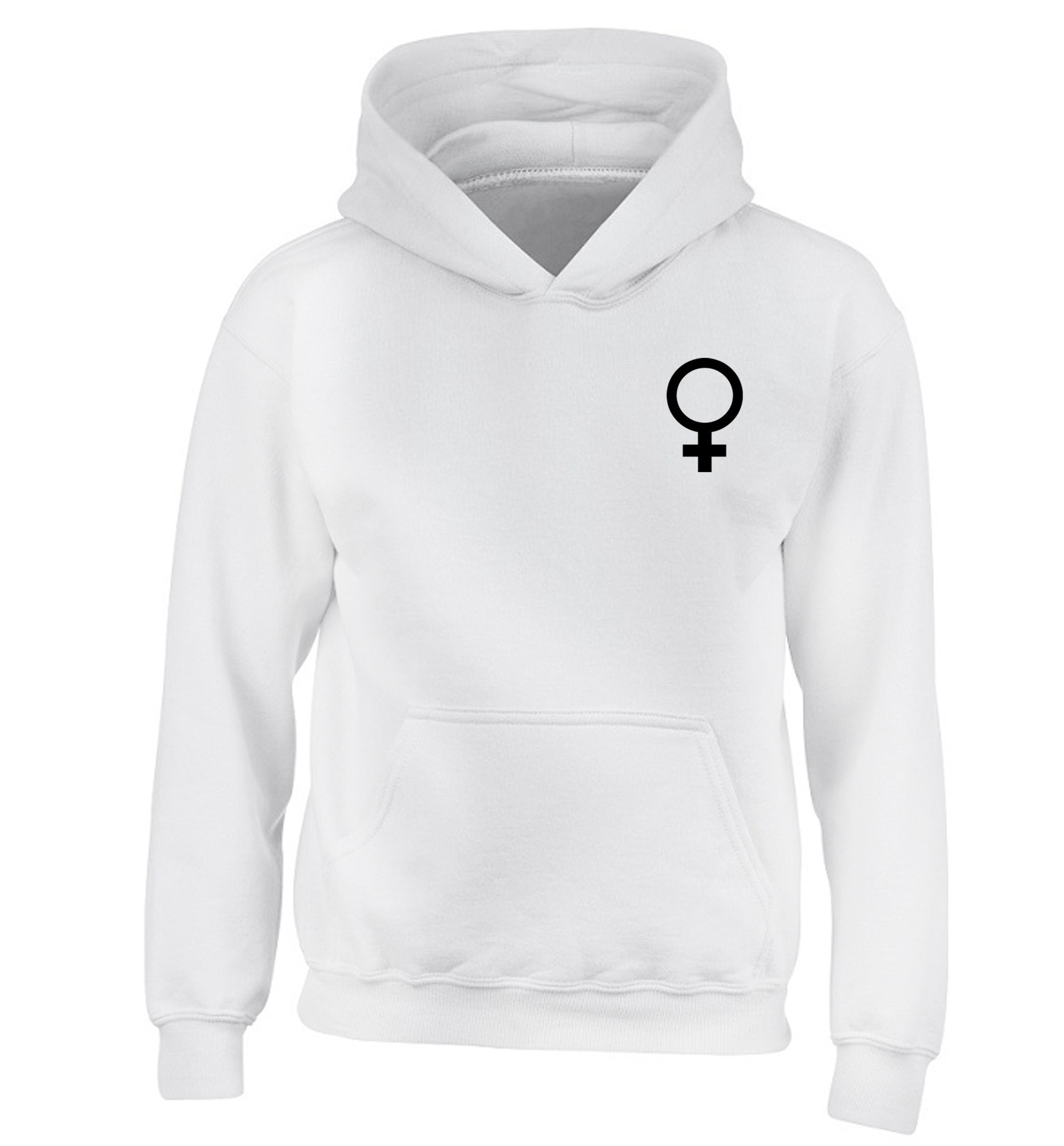 Female pocket symbol children's white hoodie 12-14 Years
