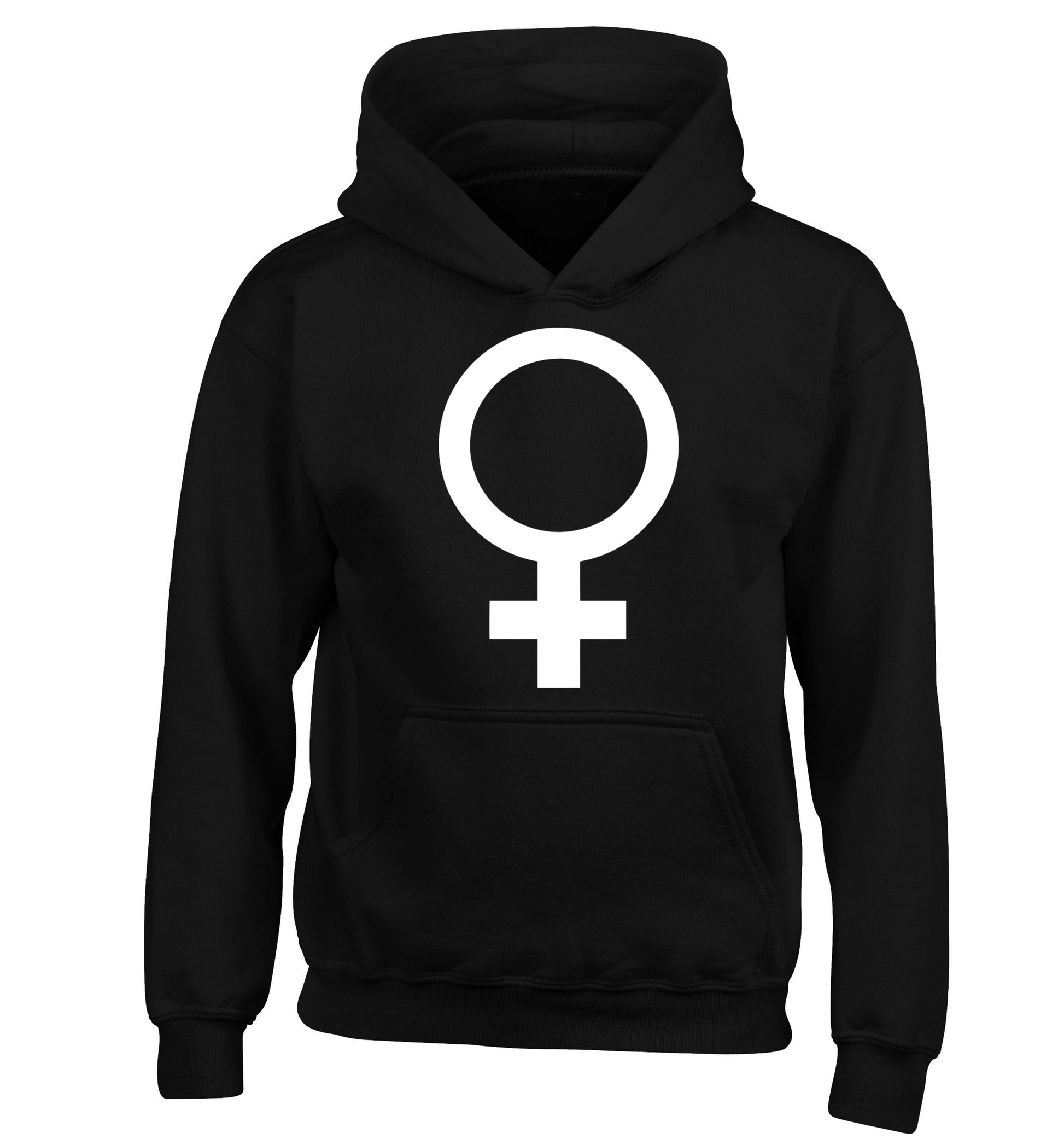 Female symbol large children's black hoodie 12-14 Years