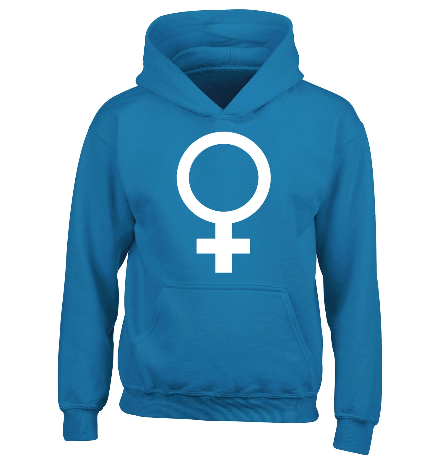 Female symbol large children's blue hoodie 12-14 Years