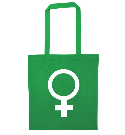 Female symbol large green tote bag