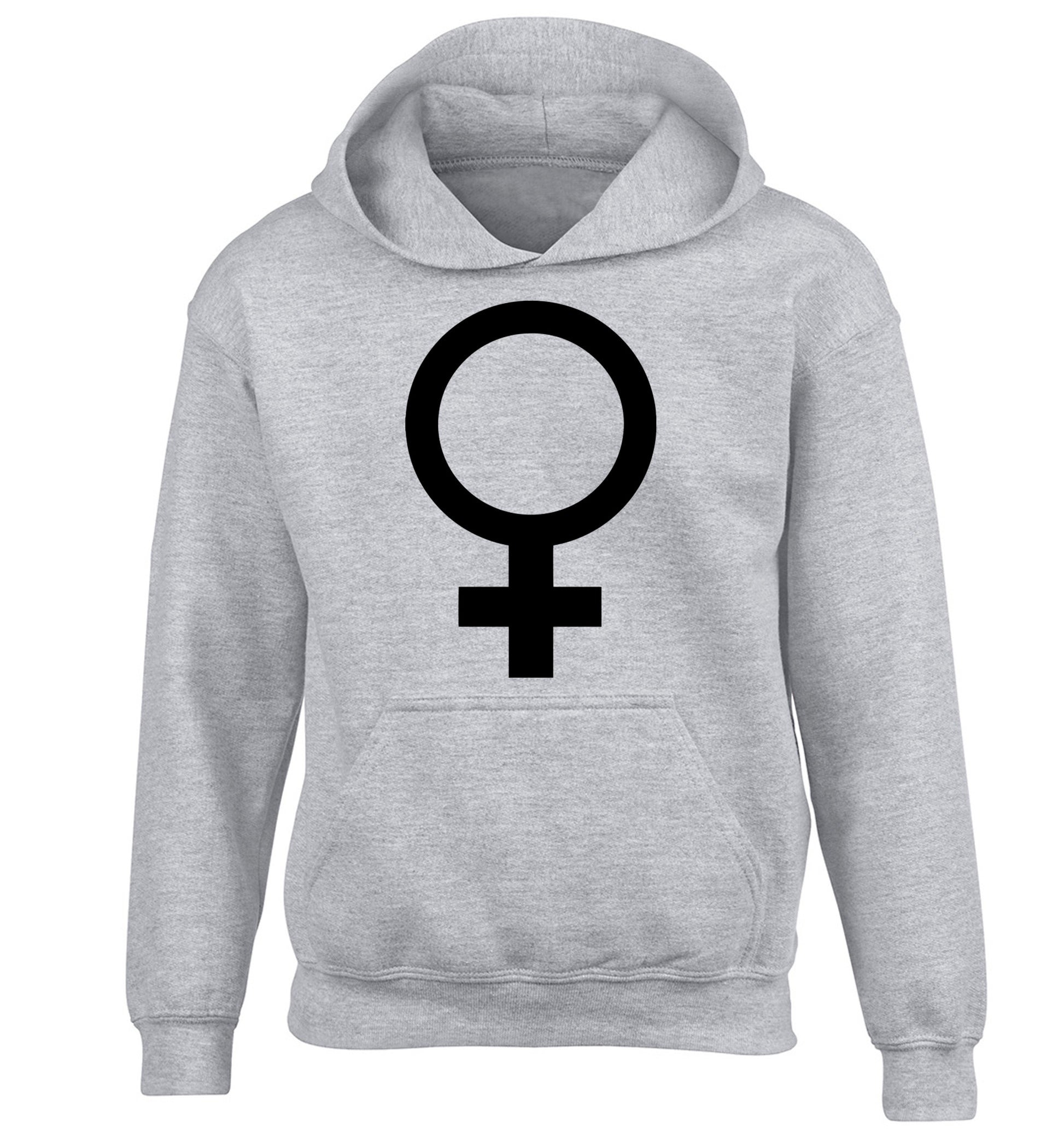 Female symbol large children's grey hoodie 12-14 Years