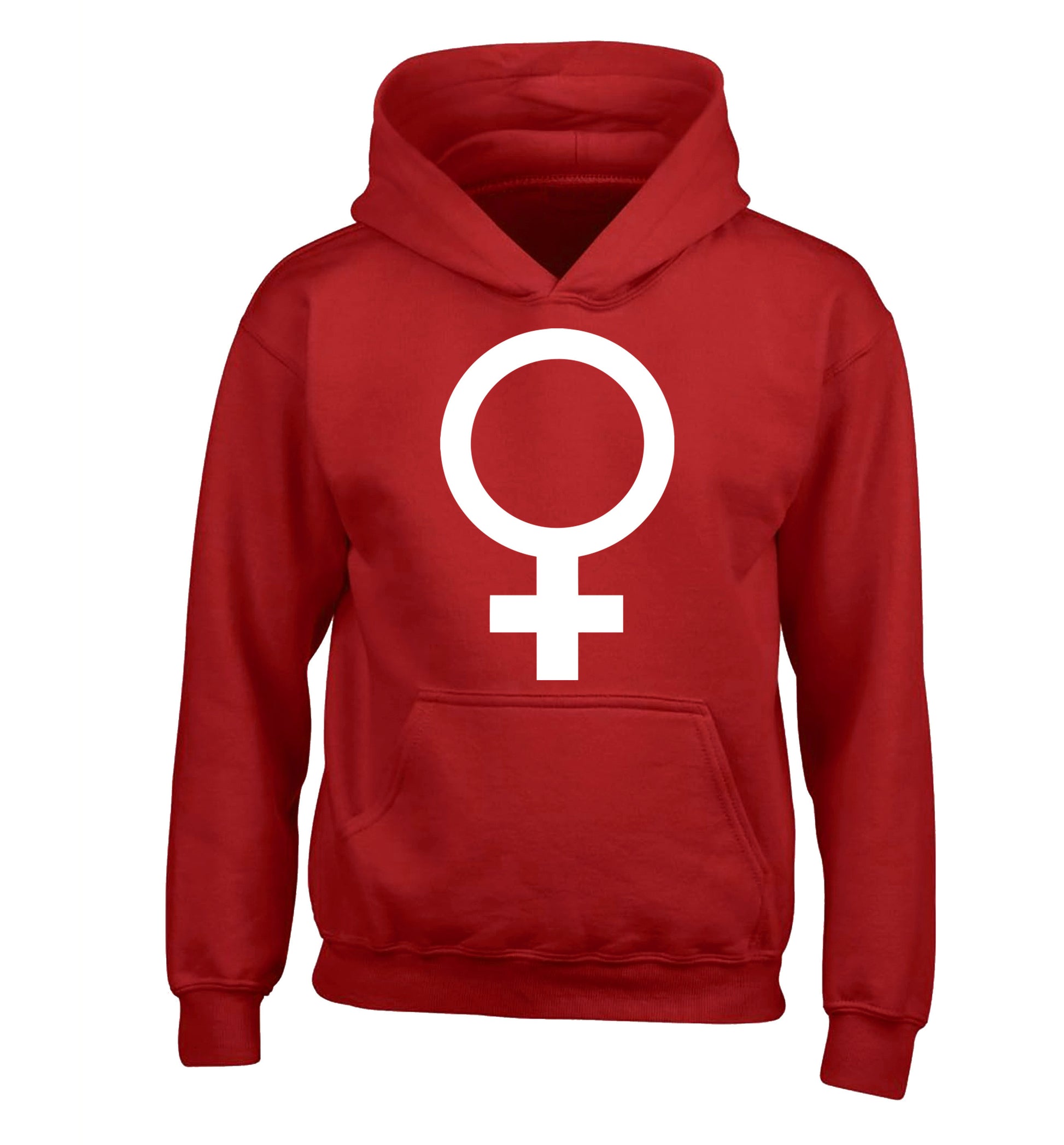 Female symbol large children's red hoodie 12-14 Years