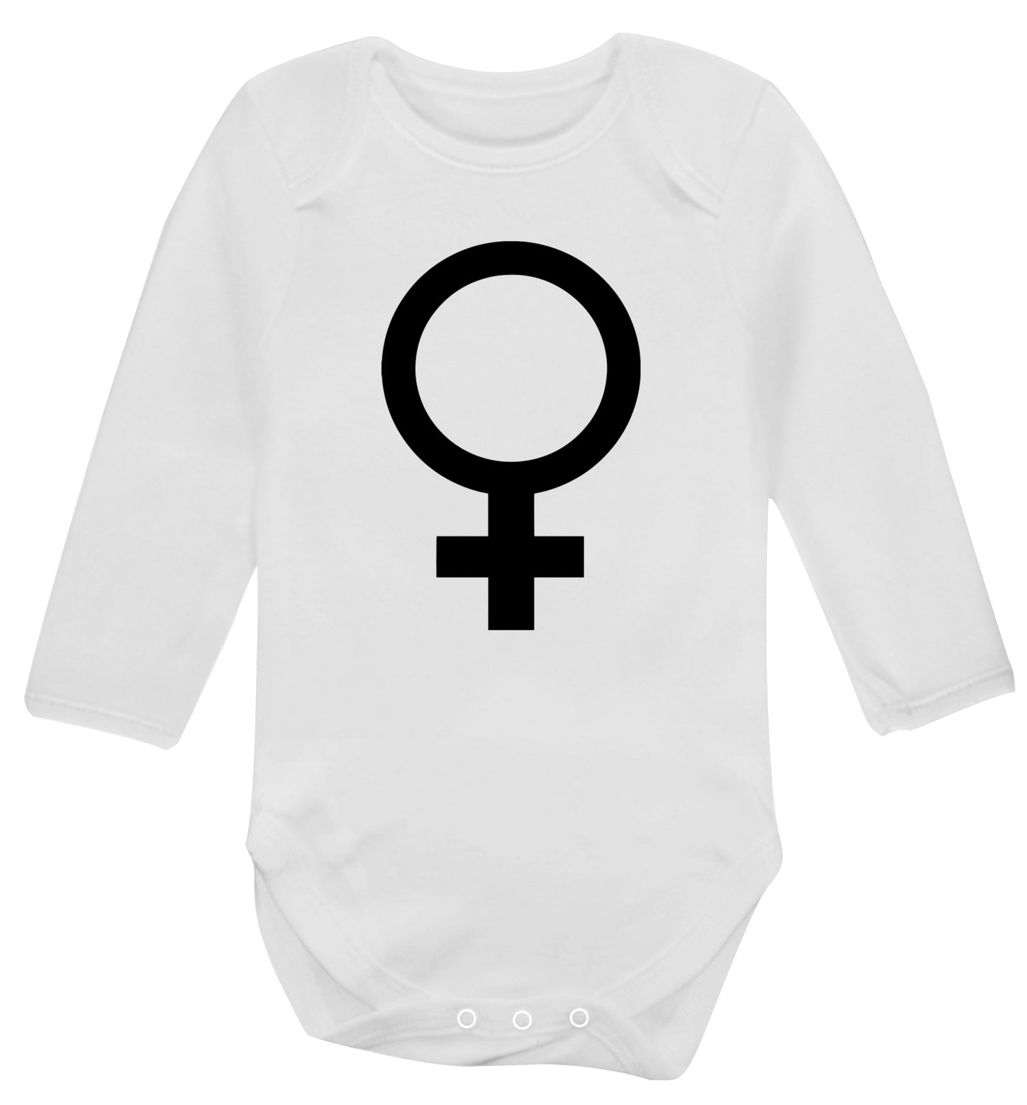 Female symbol large Baby Vest long sleeved white 6-12 months