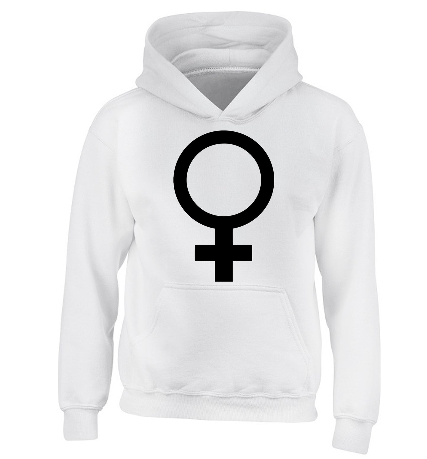 Female symbol large children's white hoodie 12-14 Years