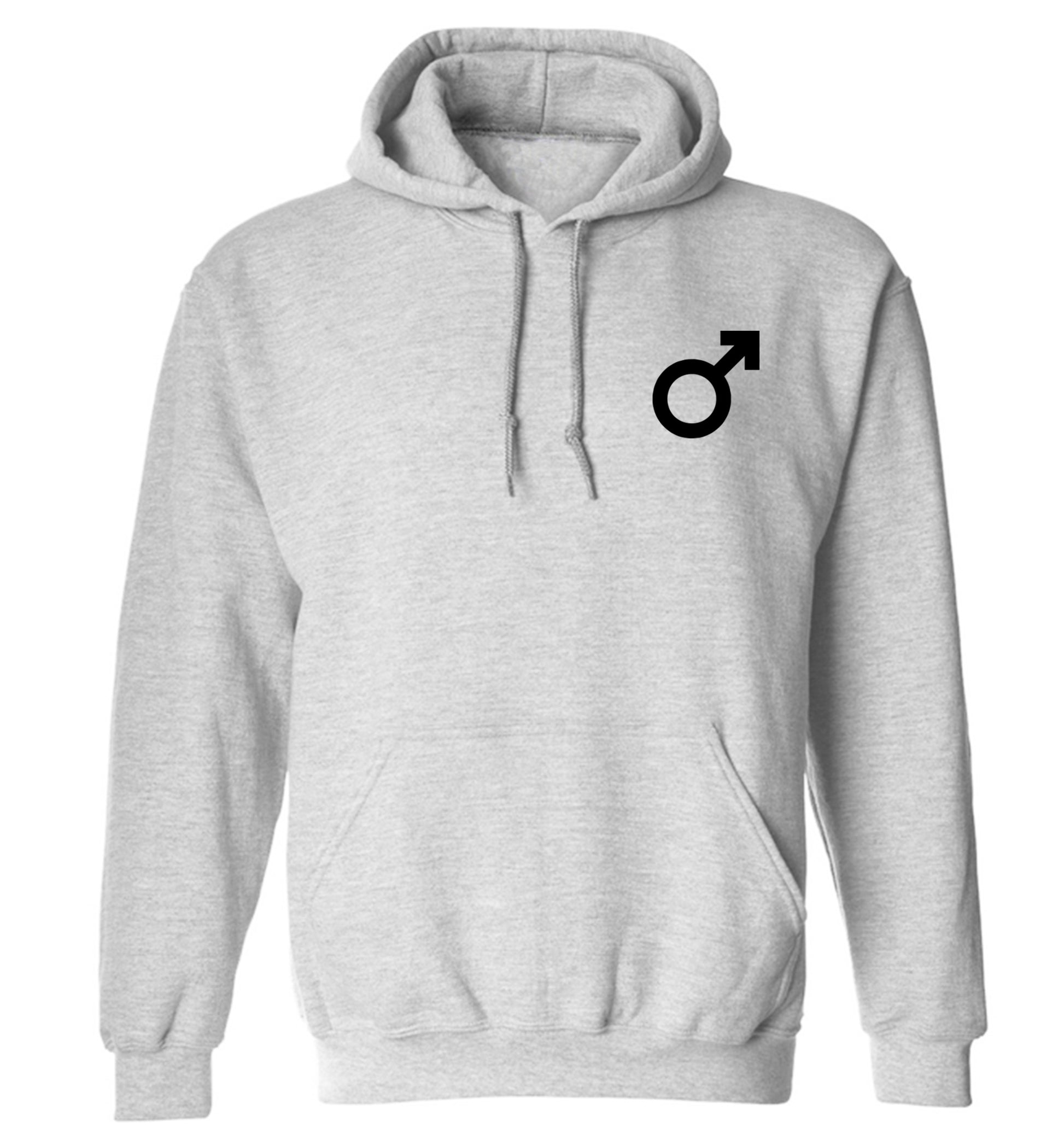 Male symbol pocket adults unisex grey hoodie 2XL