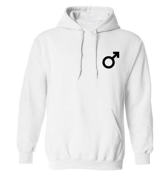 Male symbol pocket adults unisex white hoodie 2XL