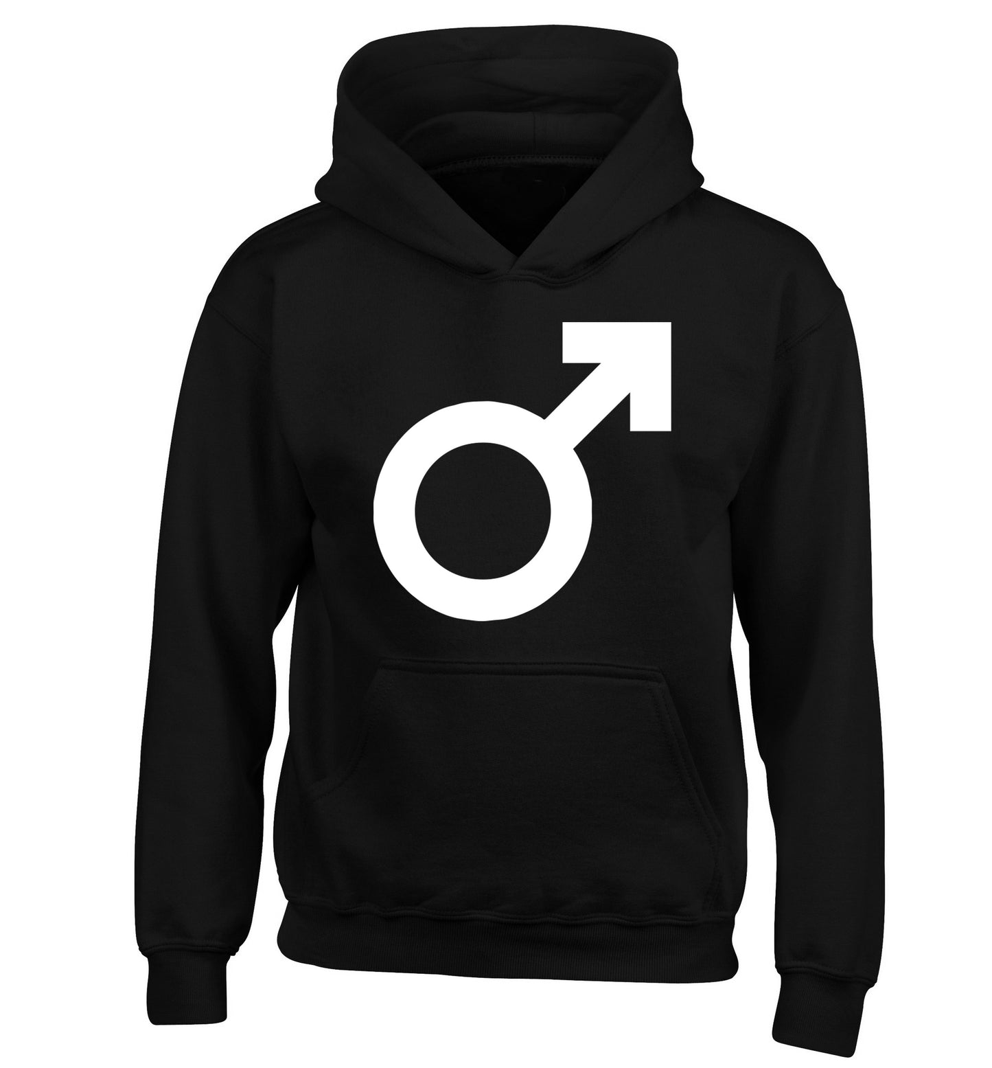 Male symbol large children's black hoodie 12-14 Years