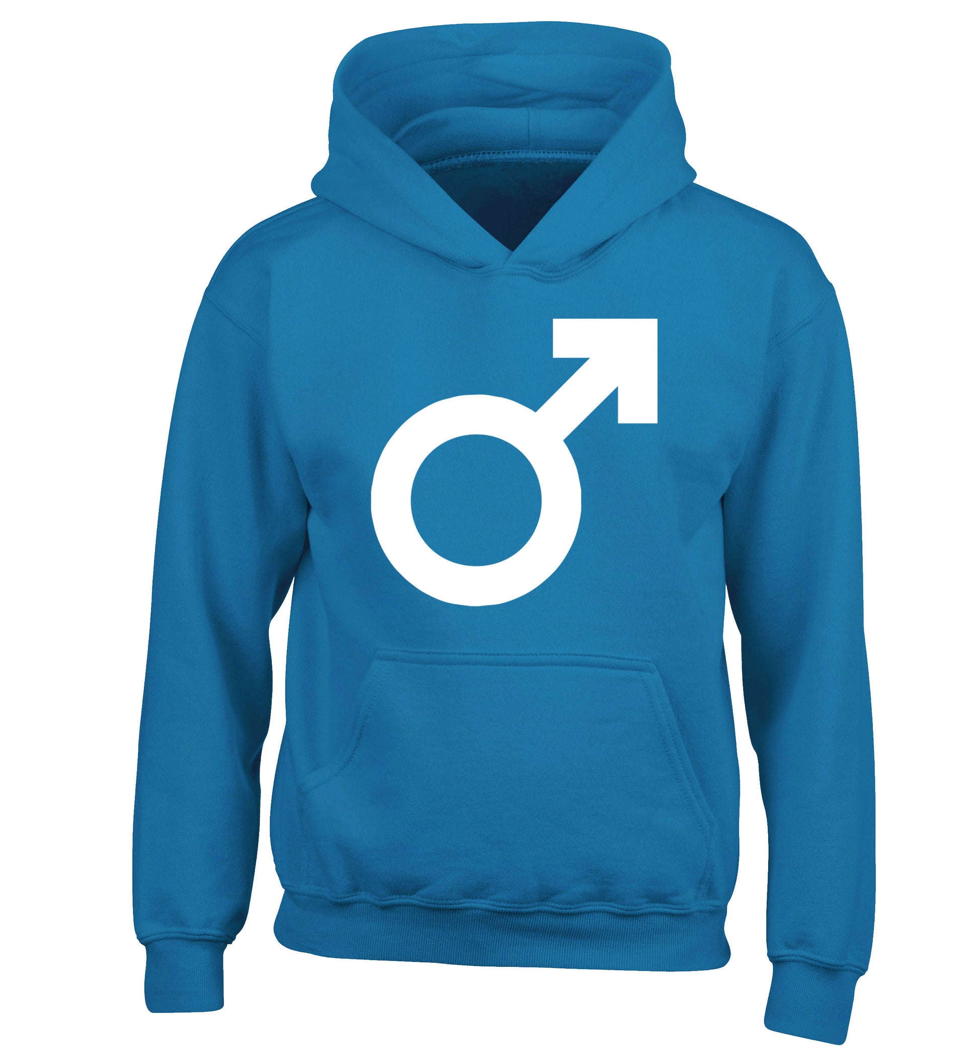 Male symbol large children's blue hoodie 12-14 Years