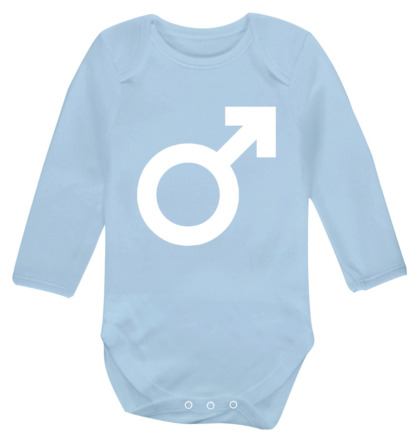 Male symbol large Baby Vest long sleeved pale blue 6-12 months