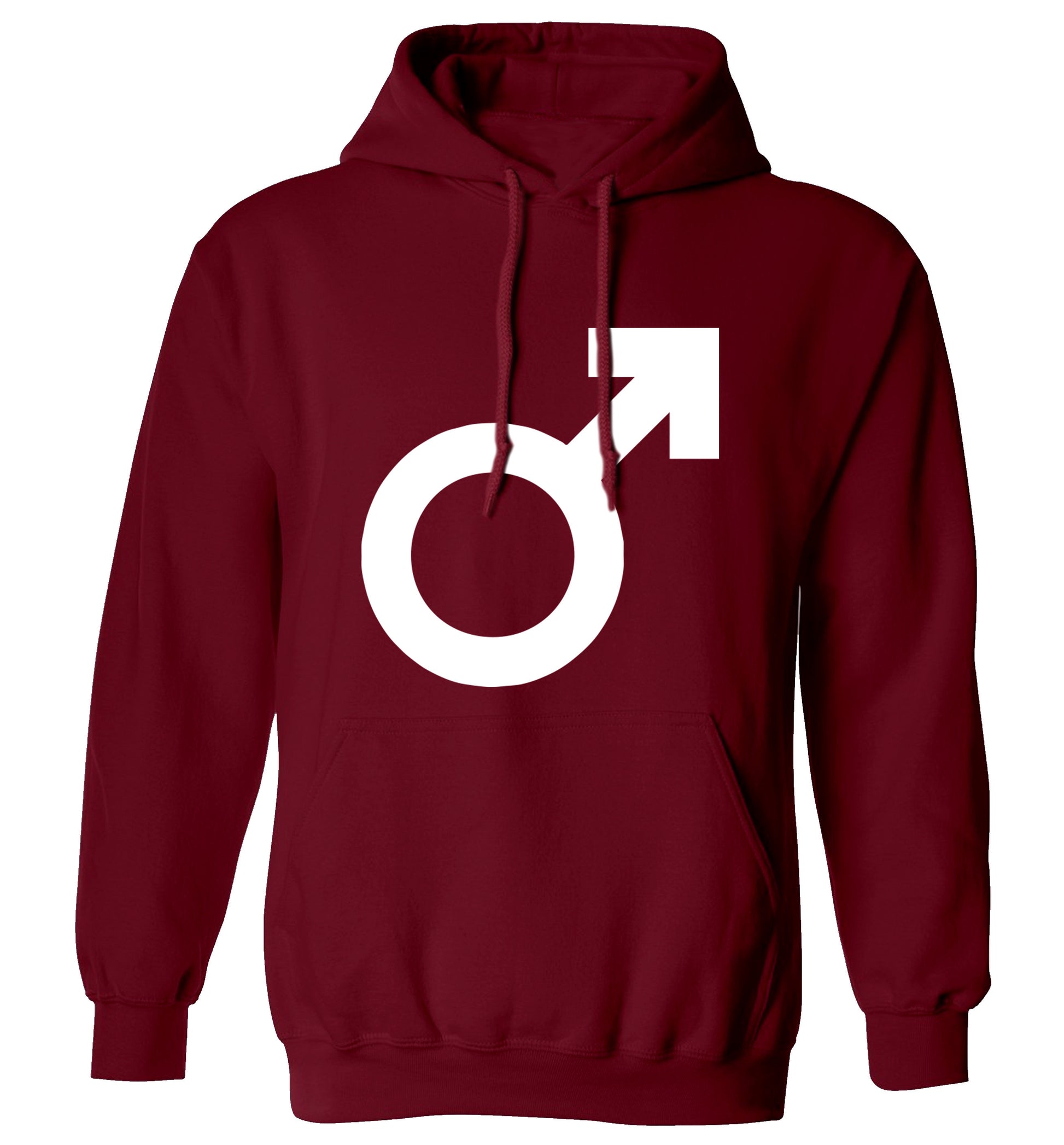 Male symbol large adults unisex maroon hoodie 2XL