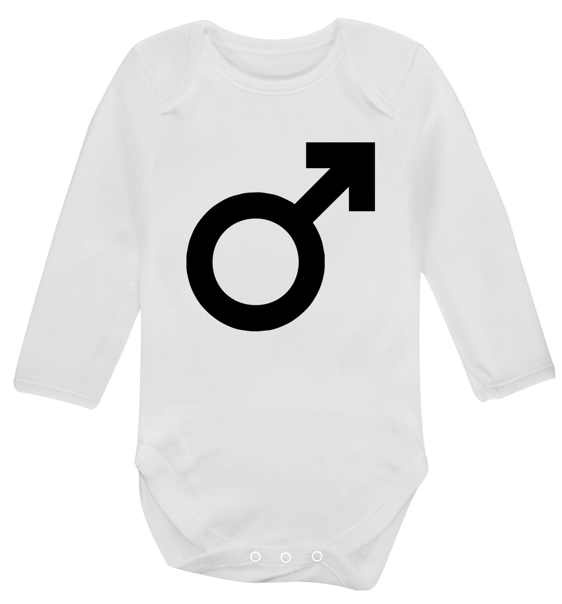 Male symbol large Baby Vest long sleeved white 6-12 months