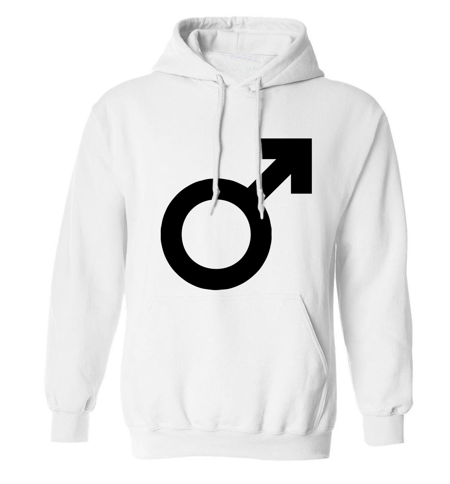 Male symbol large adults unisex white hoodie 2XL