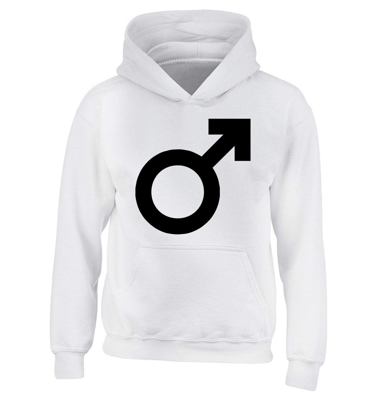 Male symbol large children's white hoodie 12-14 Years