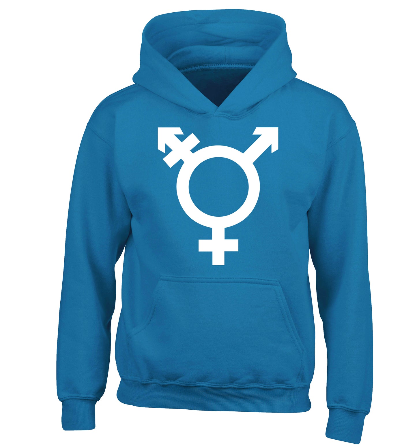 Gender neutral symbol large children's blue hoodie 12-14 Years