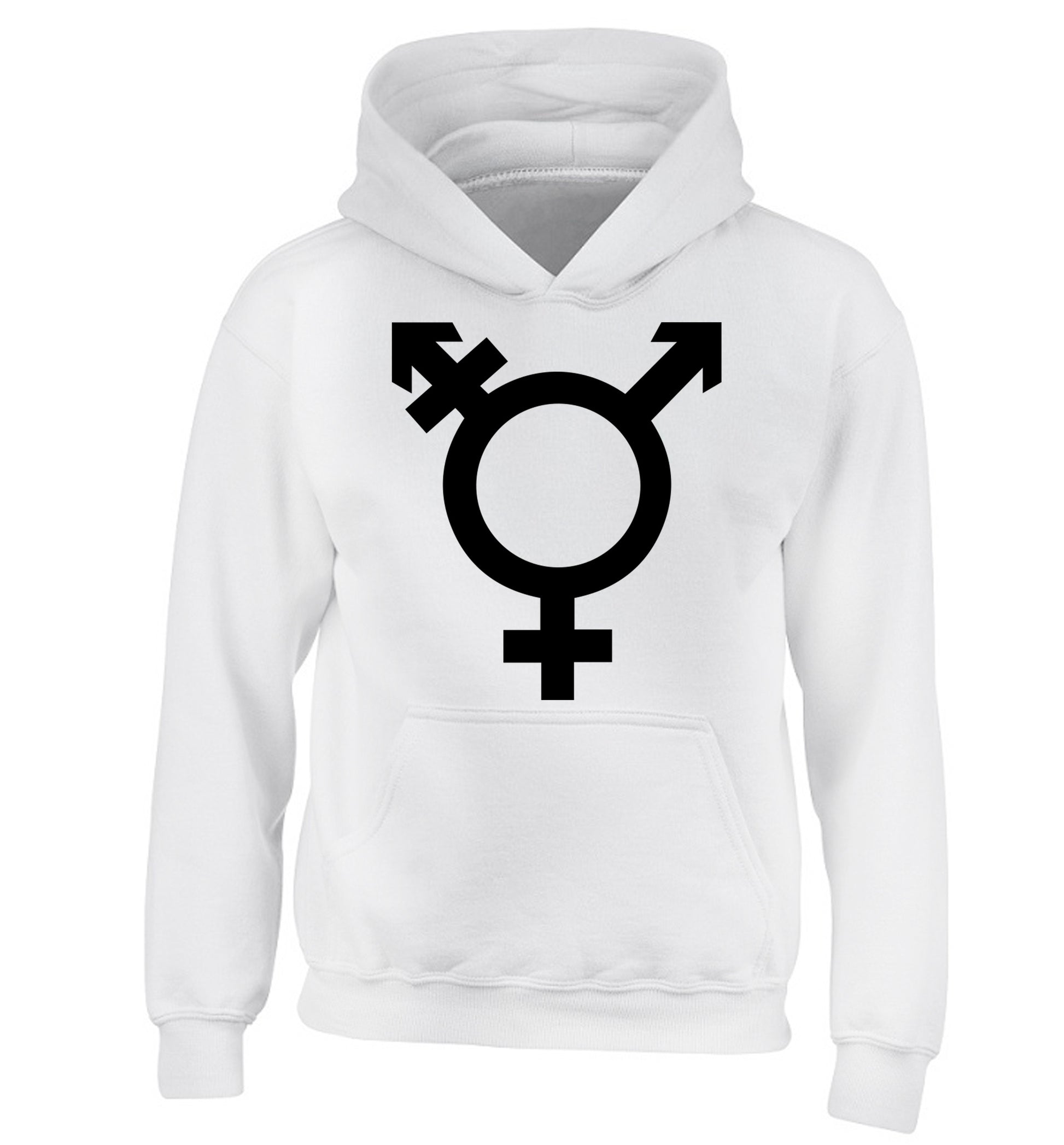 Gender neutral symbol large children's white hoodie 12-14 Years