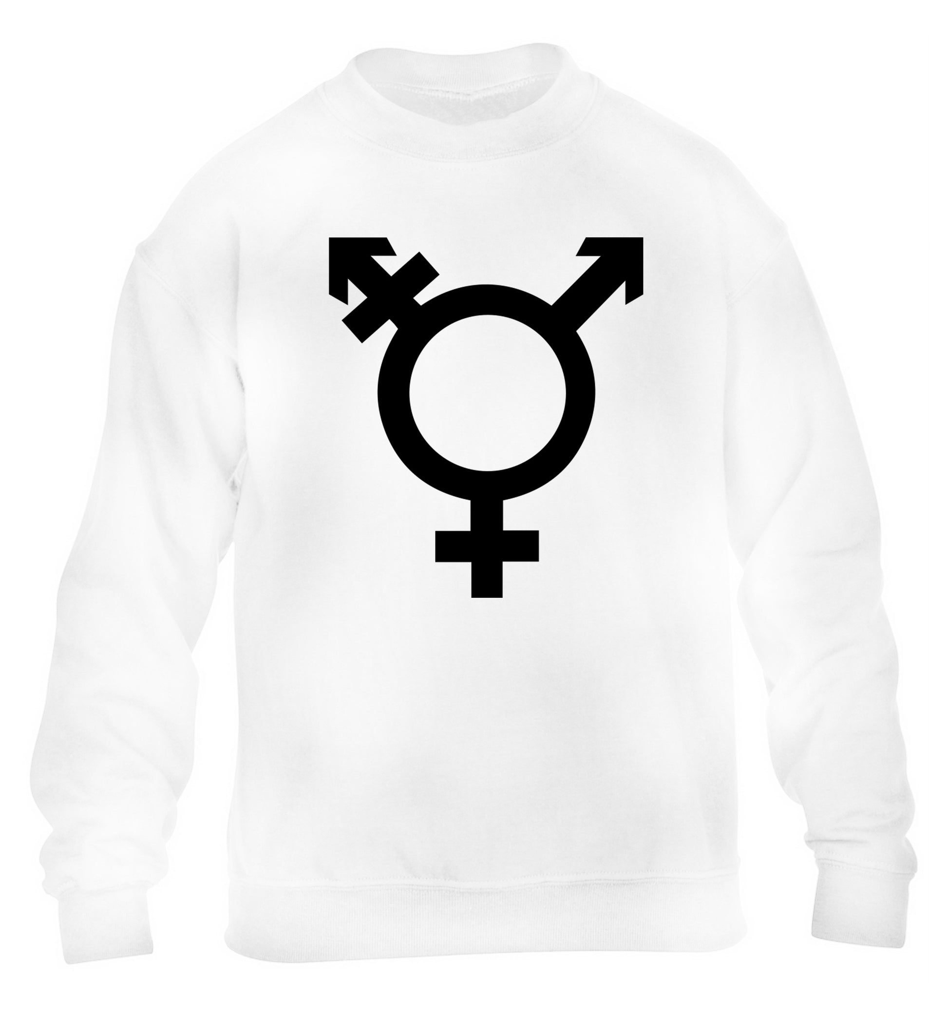 Gender neutral symbol large children's white sweater 12-14 Years