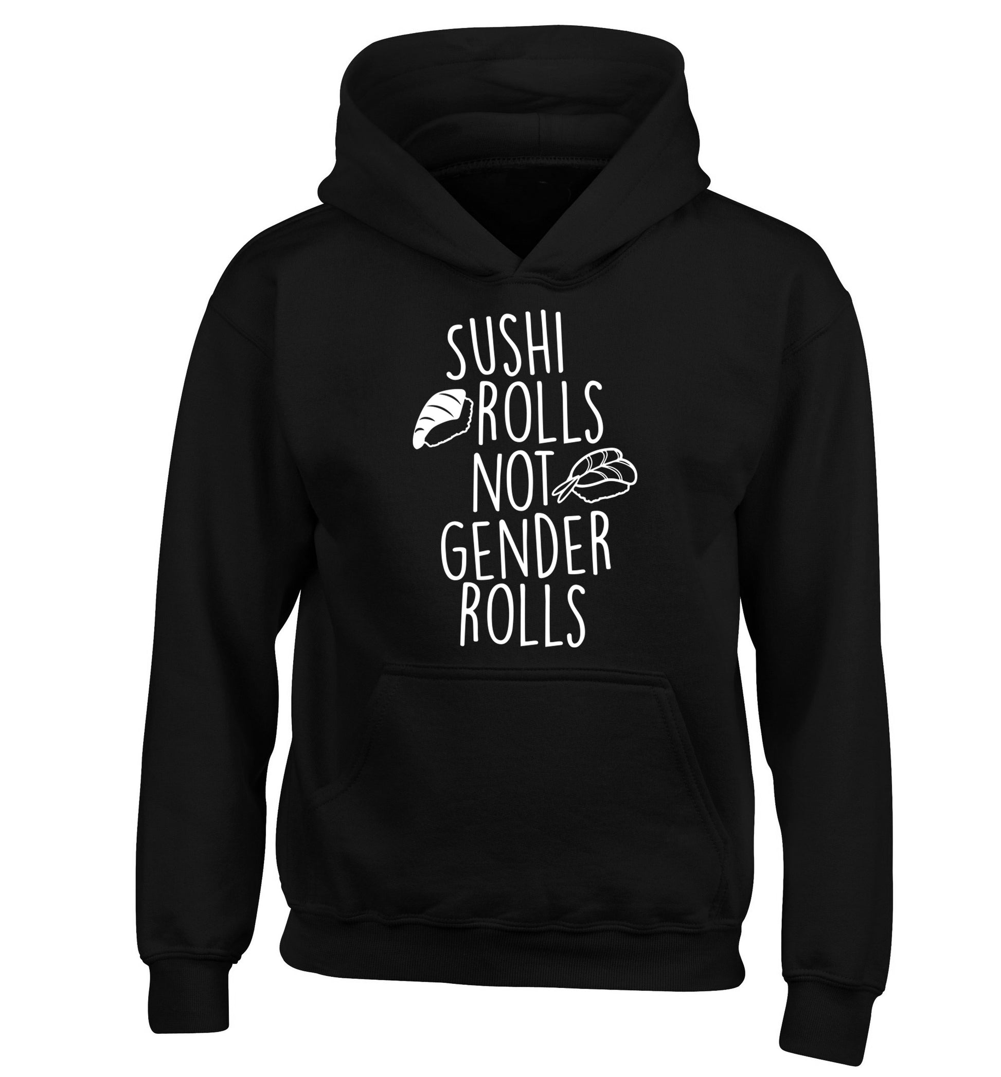 Sushi rolls not gender rolls children's black hoodie 12-14 Years