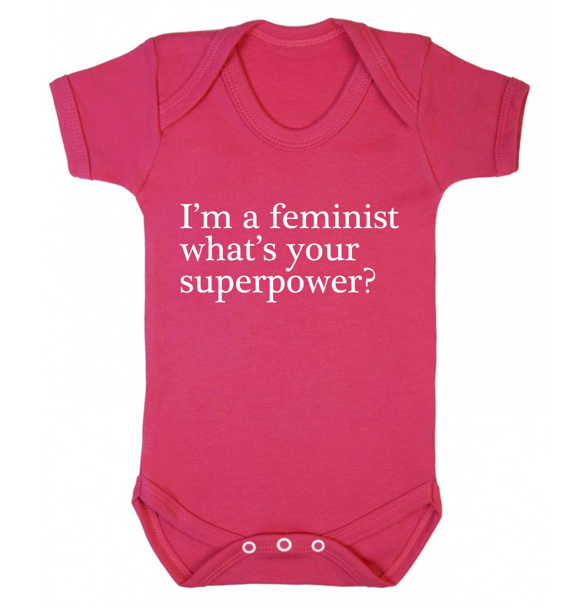 I'm a feminist what's your superpower? Baby Vest dark pink 18-24 months
