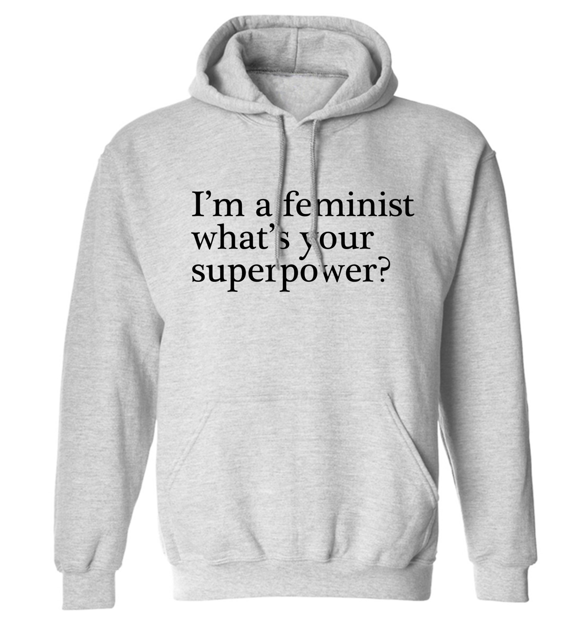 I'm a feminist what's your superpower? adults unisex grey hoodie 2XL