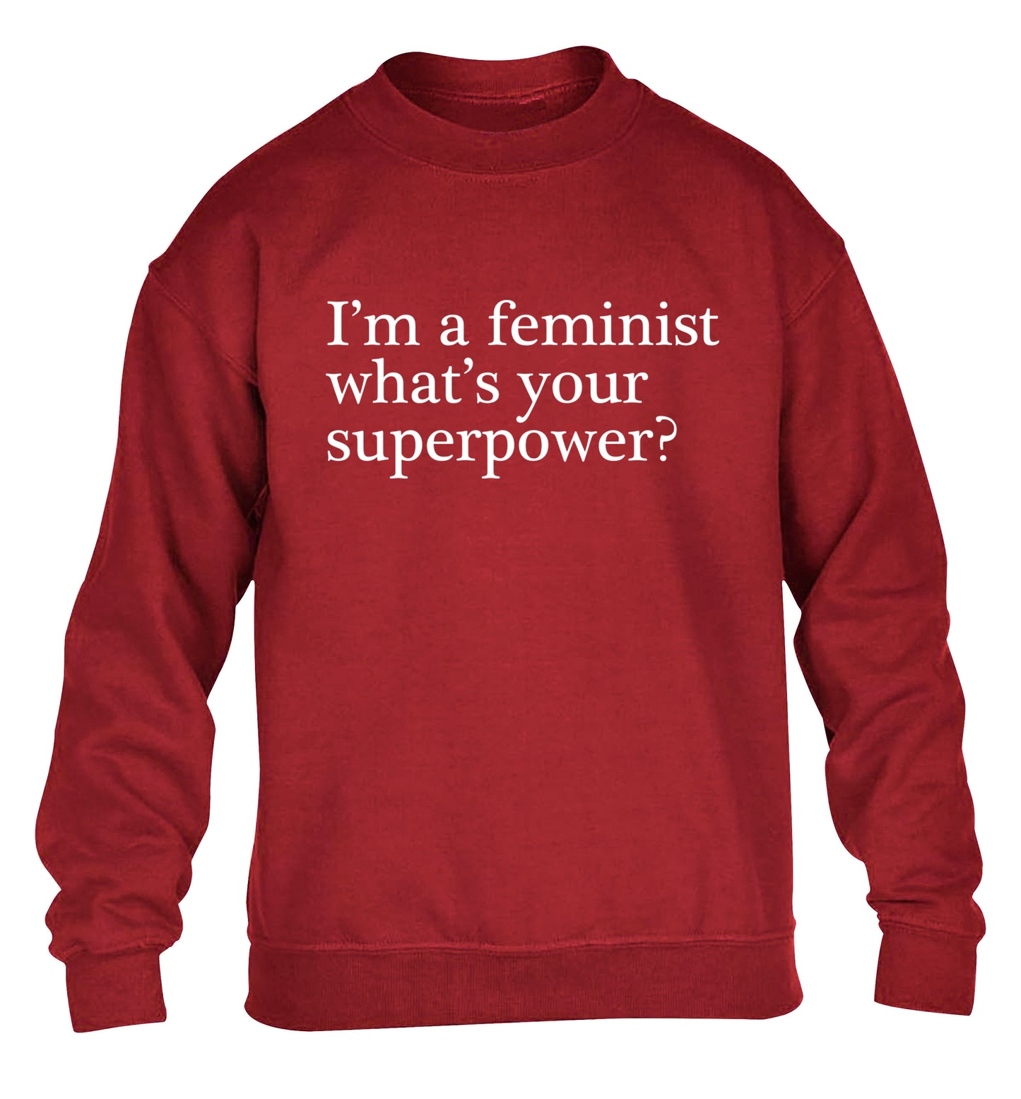 I'm a feminist what's your superpower? children's grey sweater 12-14 Years