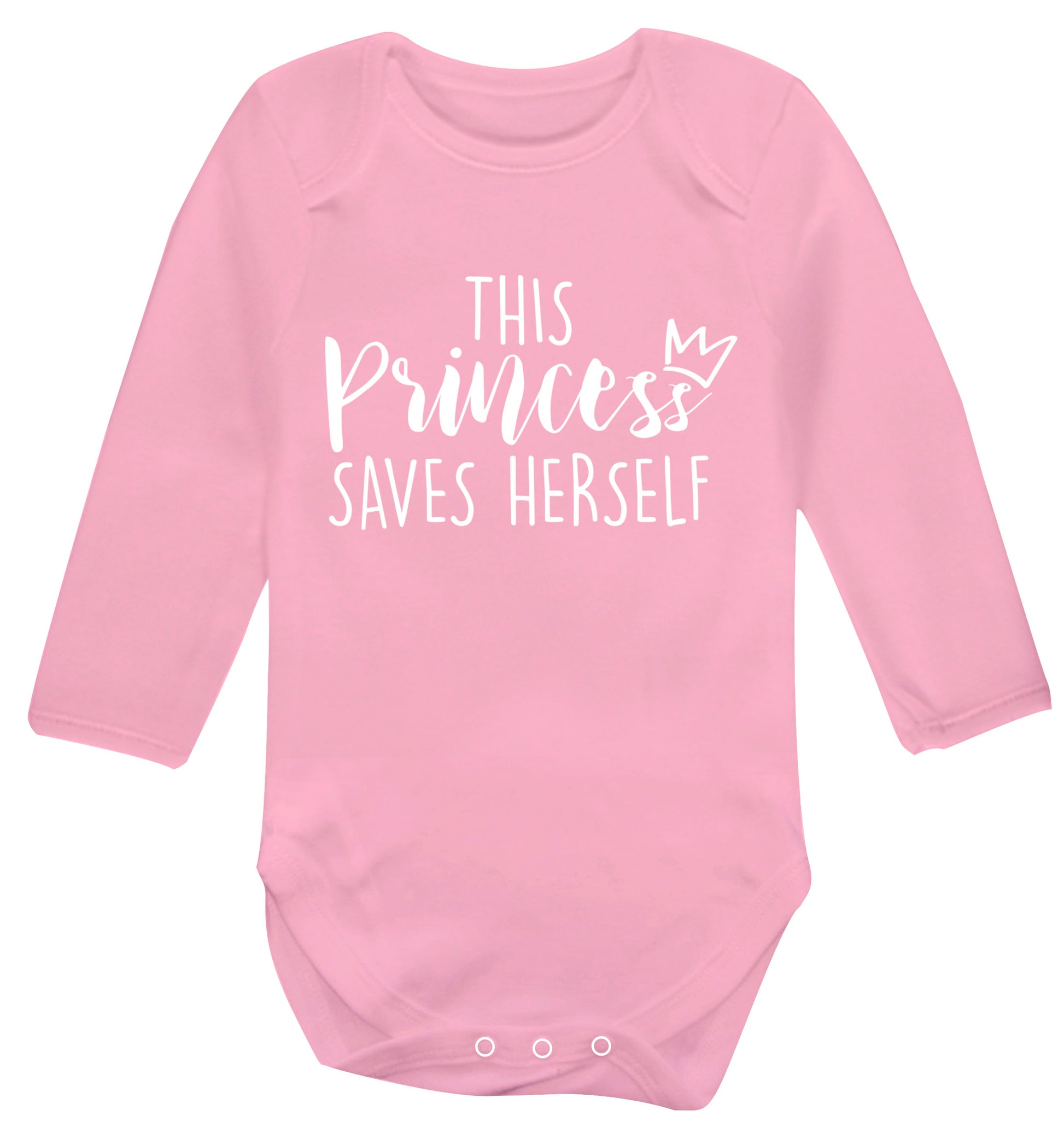 This princess saves herself Baby Vest long sleeved pale pink 6-12 months