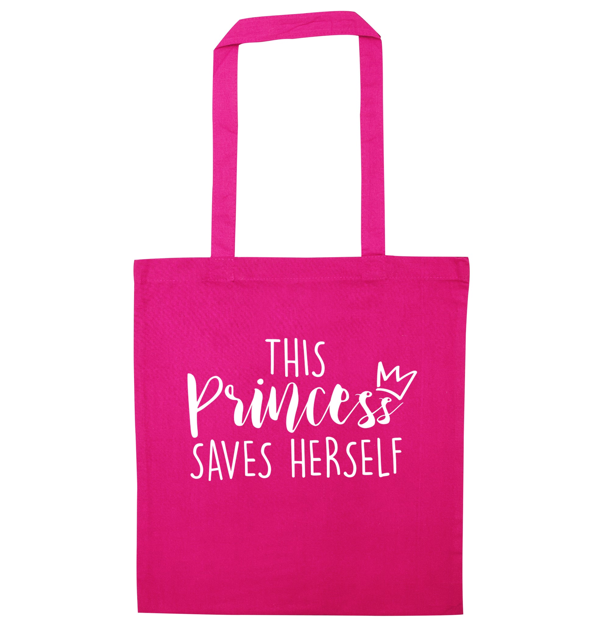 This princess saves herself pink tote bag