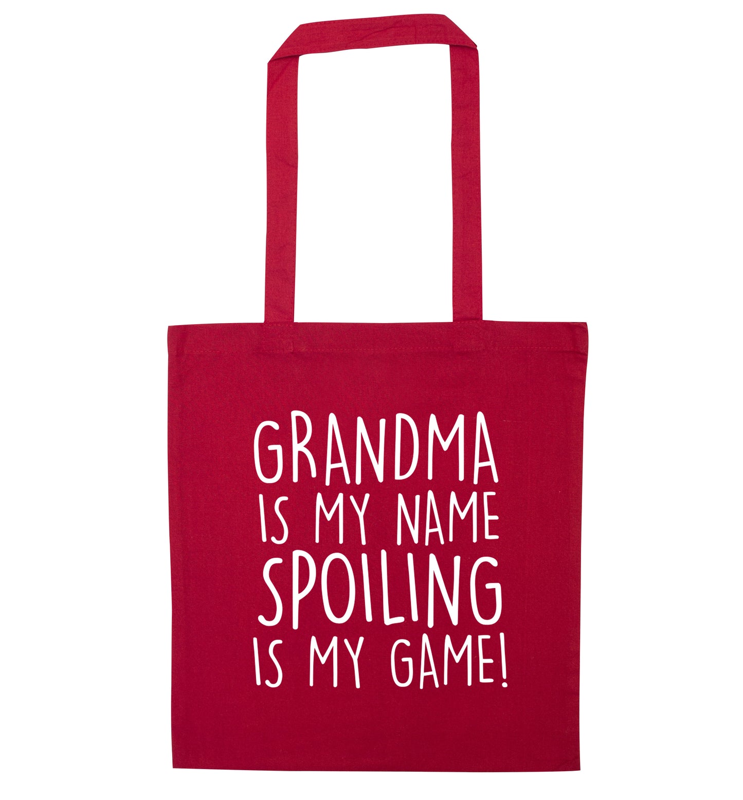 Grandma is my name, spoiling is my game red tote bag