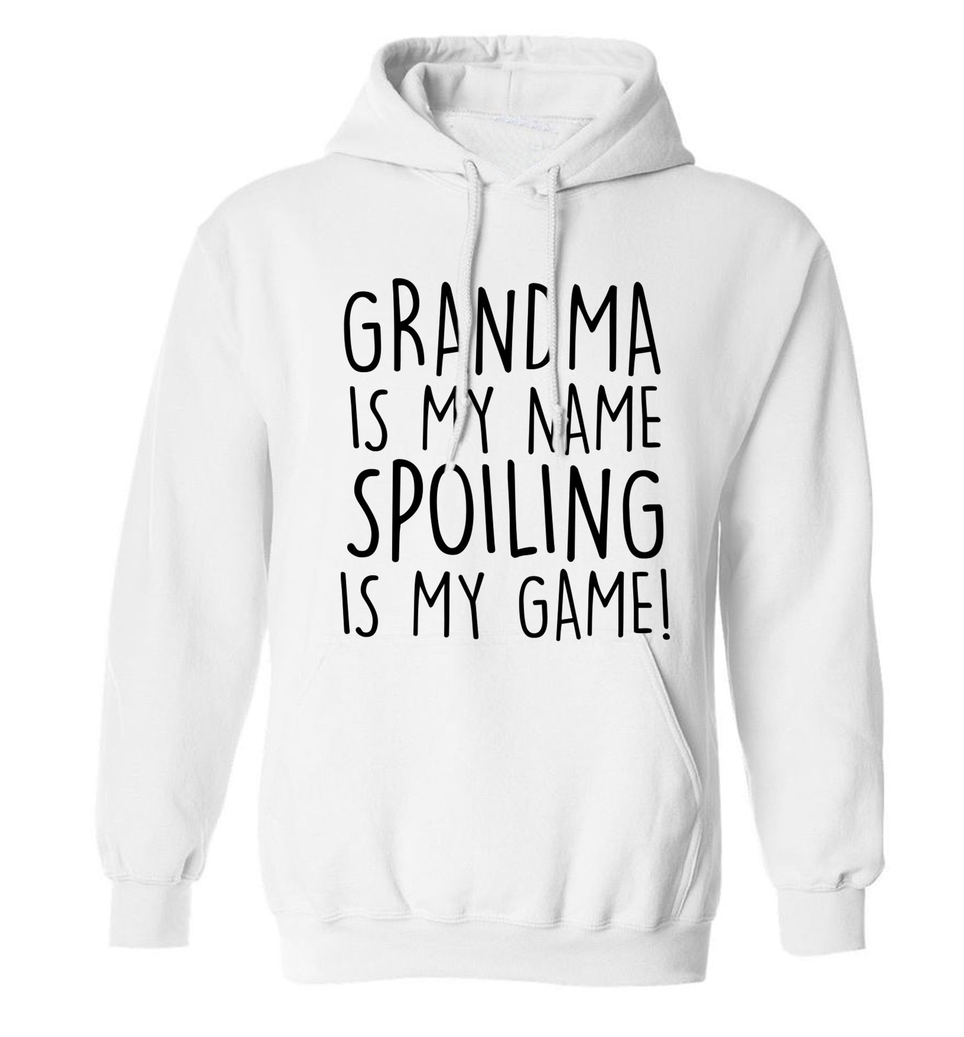 Grandma is my name, spoiling is my game adults unisex white hoodie 2XL