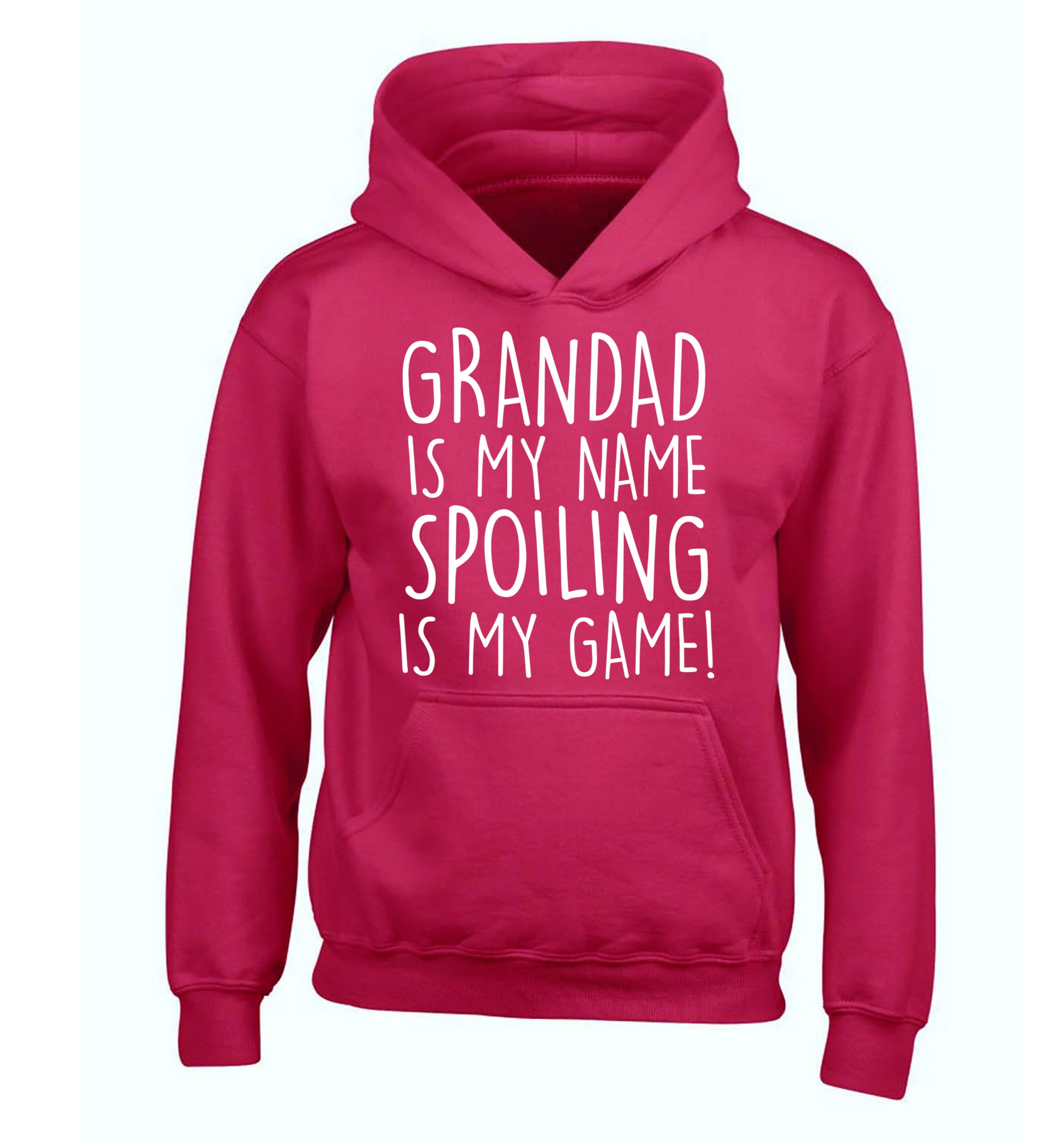 Grandad is my name, spoiling is my game children's pink hoodie 12-14 Years