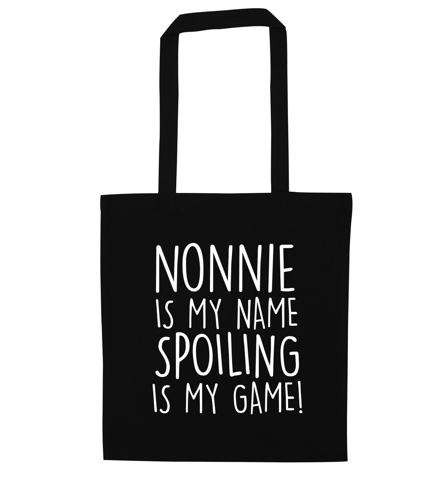 Nonnie is my name, spoiling is my game black tote bag