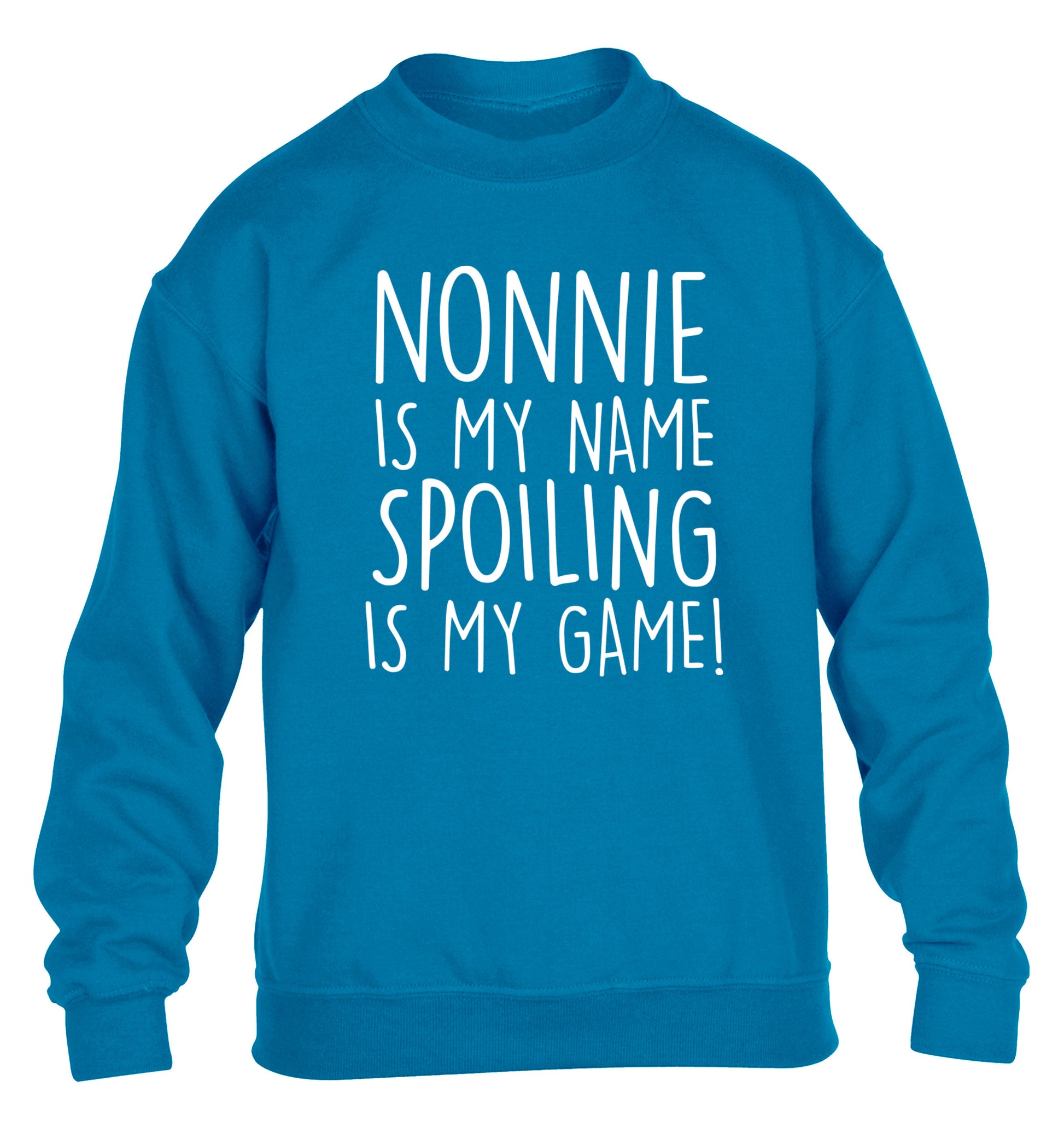 Nonnie is my name, spoiling is my game children's blue sweater 12-14 Years