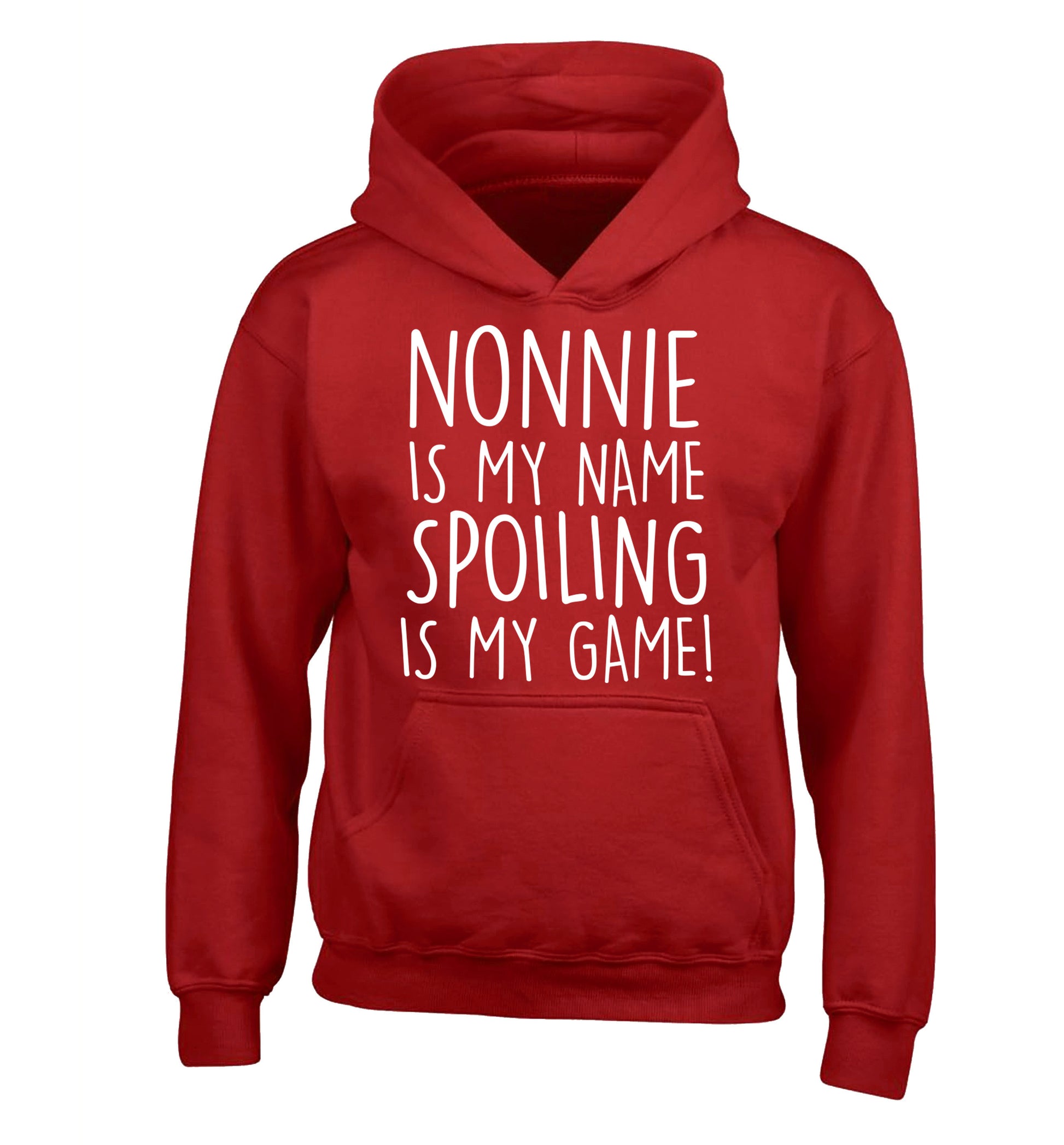 Nonnie is my name, spoiling is my game children's red hoodie 12-14 Years