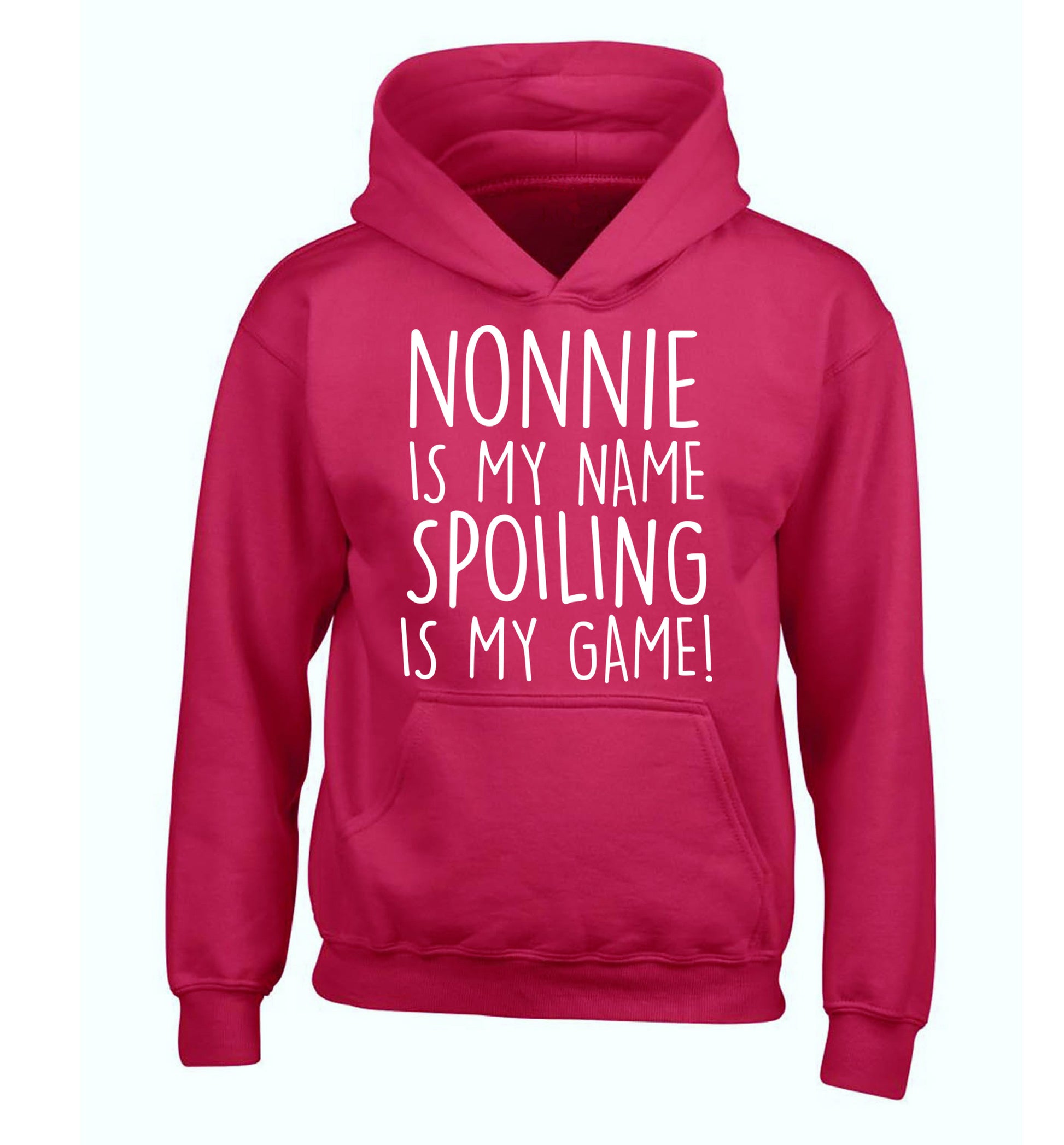 Nonnie is my name, spoiling is my game children's pink hoodie 12-14 Years