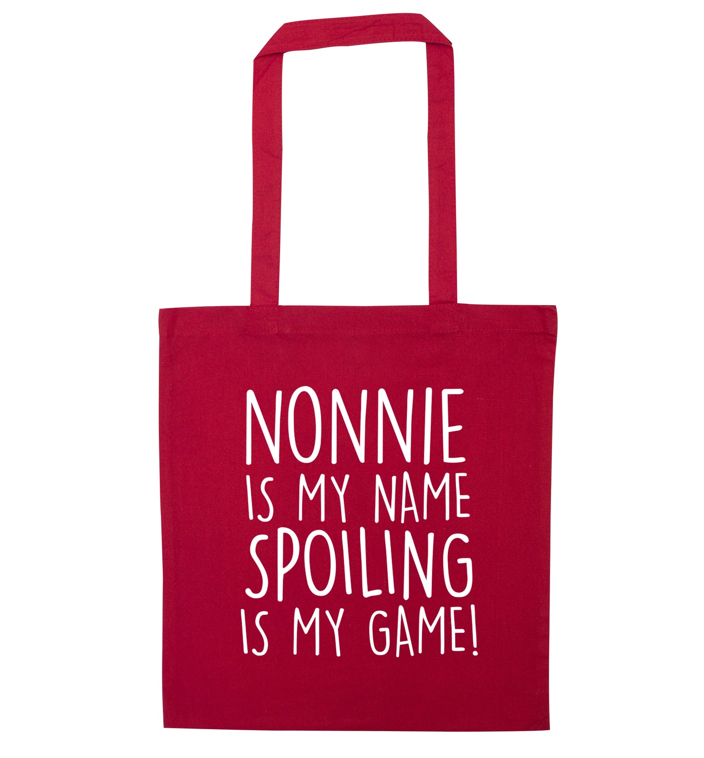 Nonnie is my name, spoiling is my game red tote bag