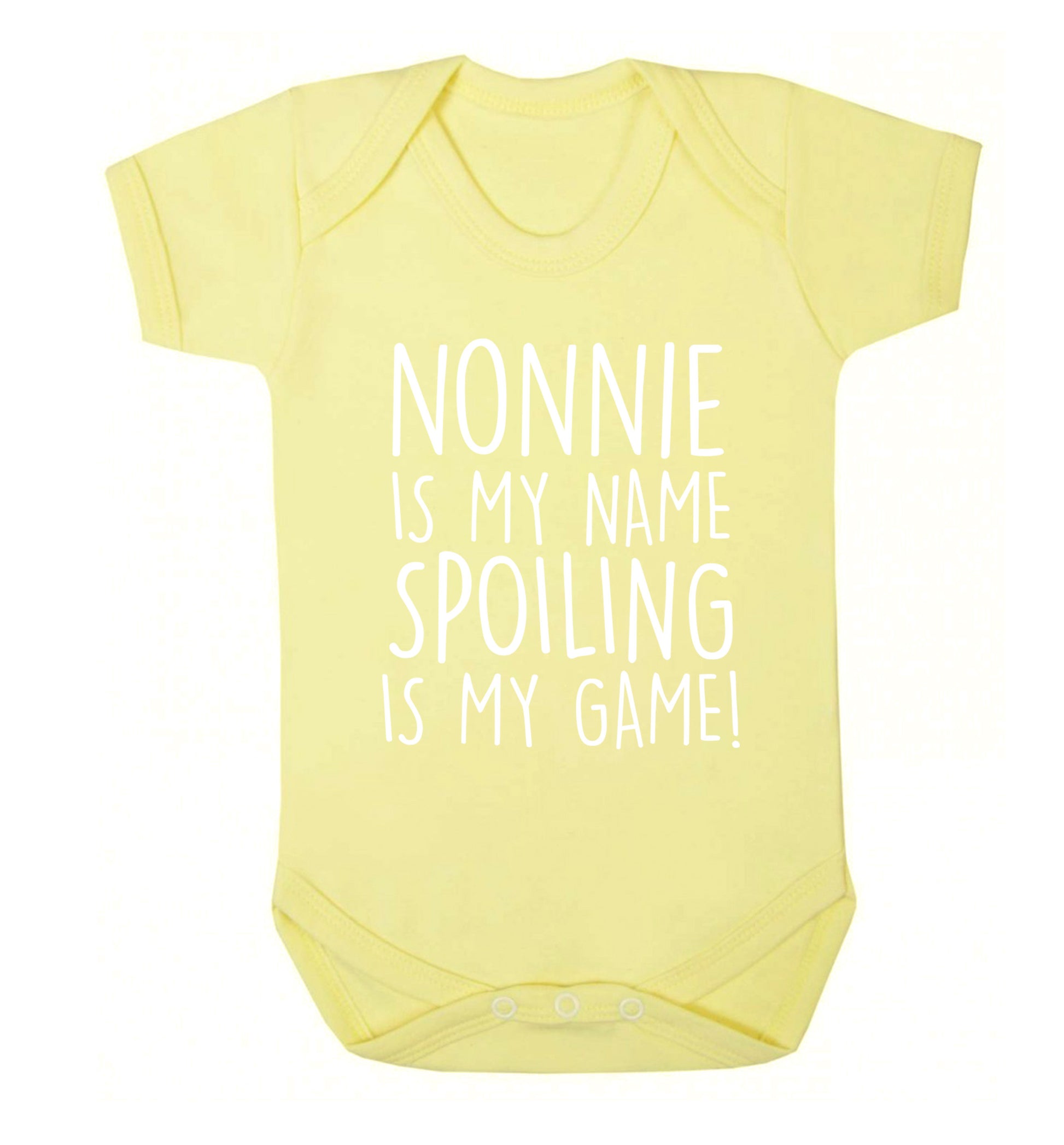Nonnie is my name, spoiling is my game Baby Vest pale yellow 18-24 months
