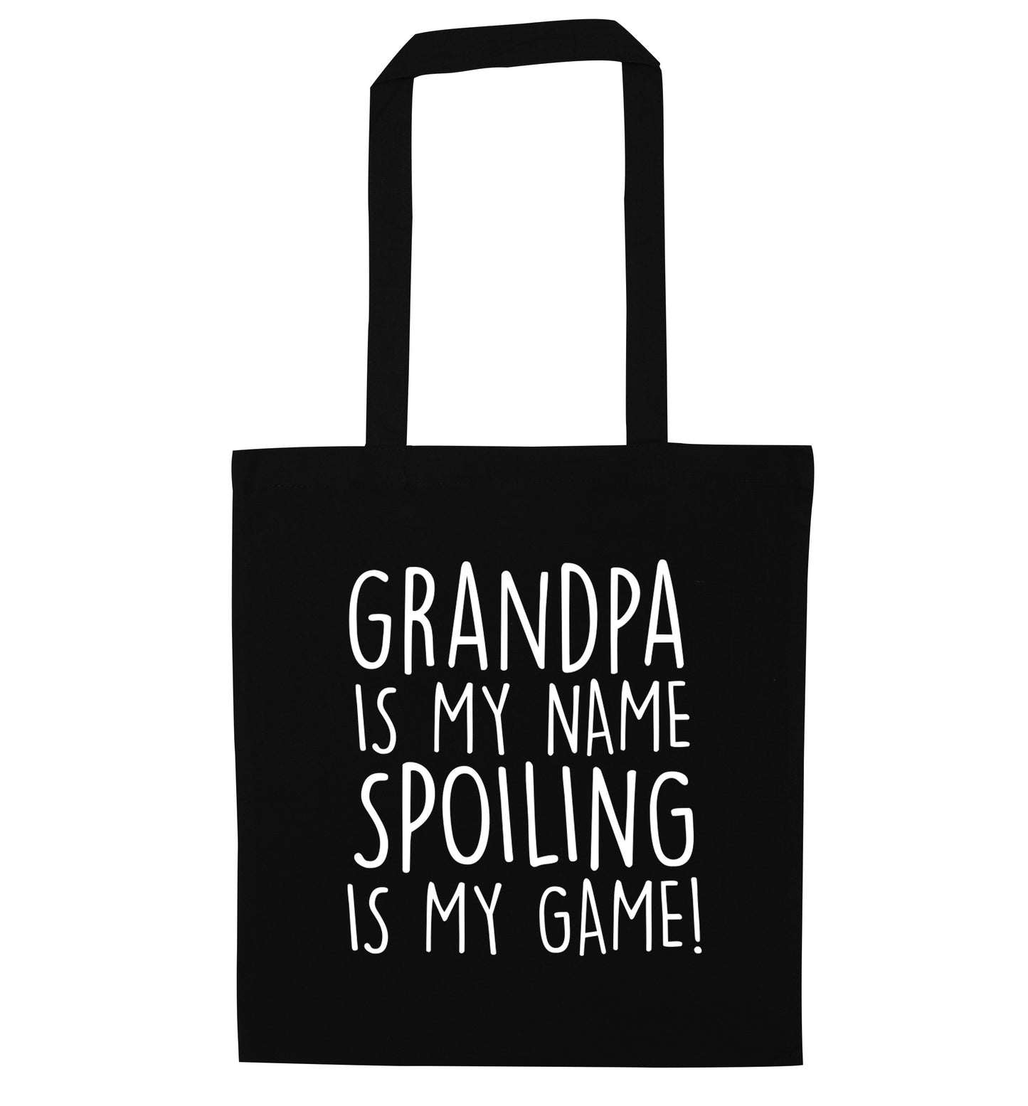 Grandpa is my name, spoiling is my game black tote bag