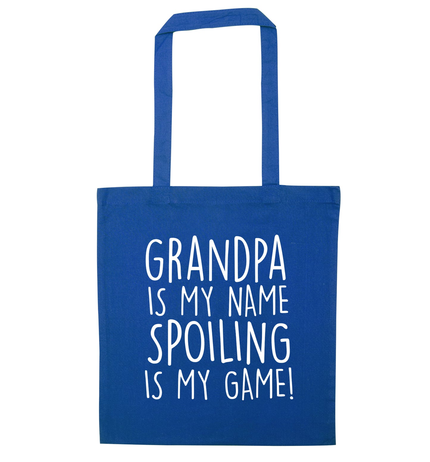 Grandpa is my name, spoiling is my game blue tote bag