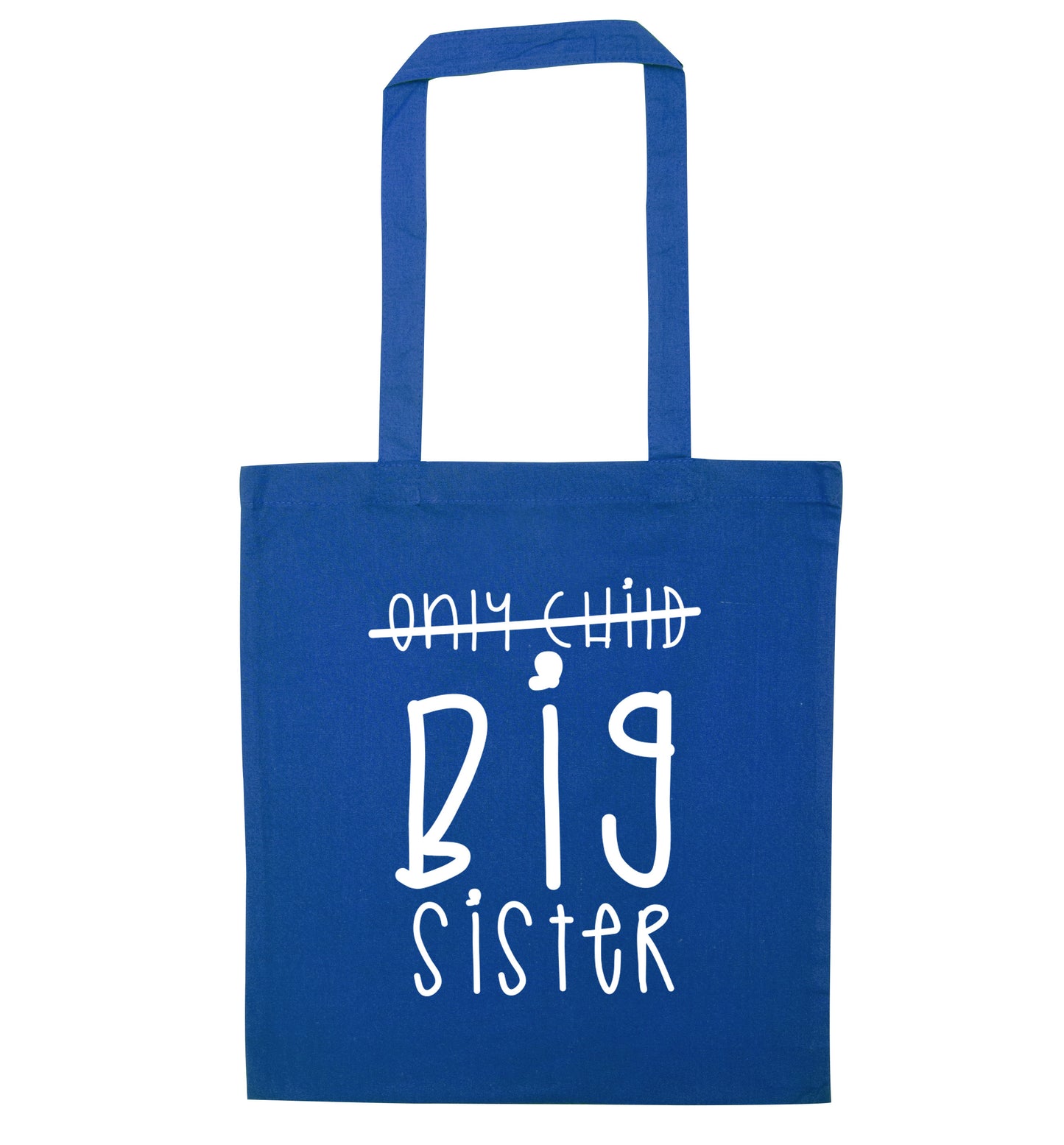 Only child big sister blue tote bag