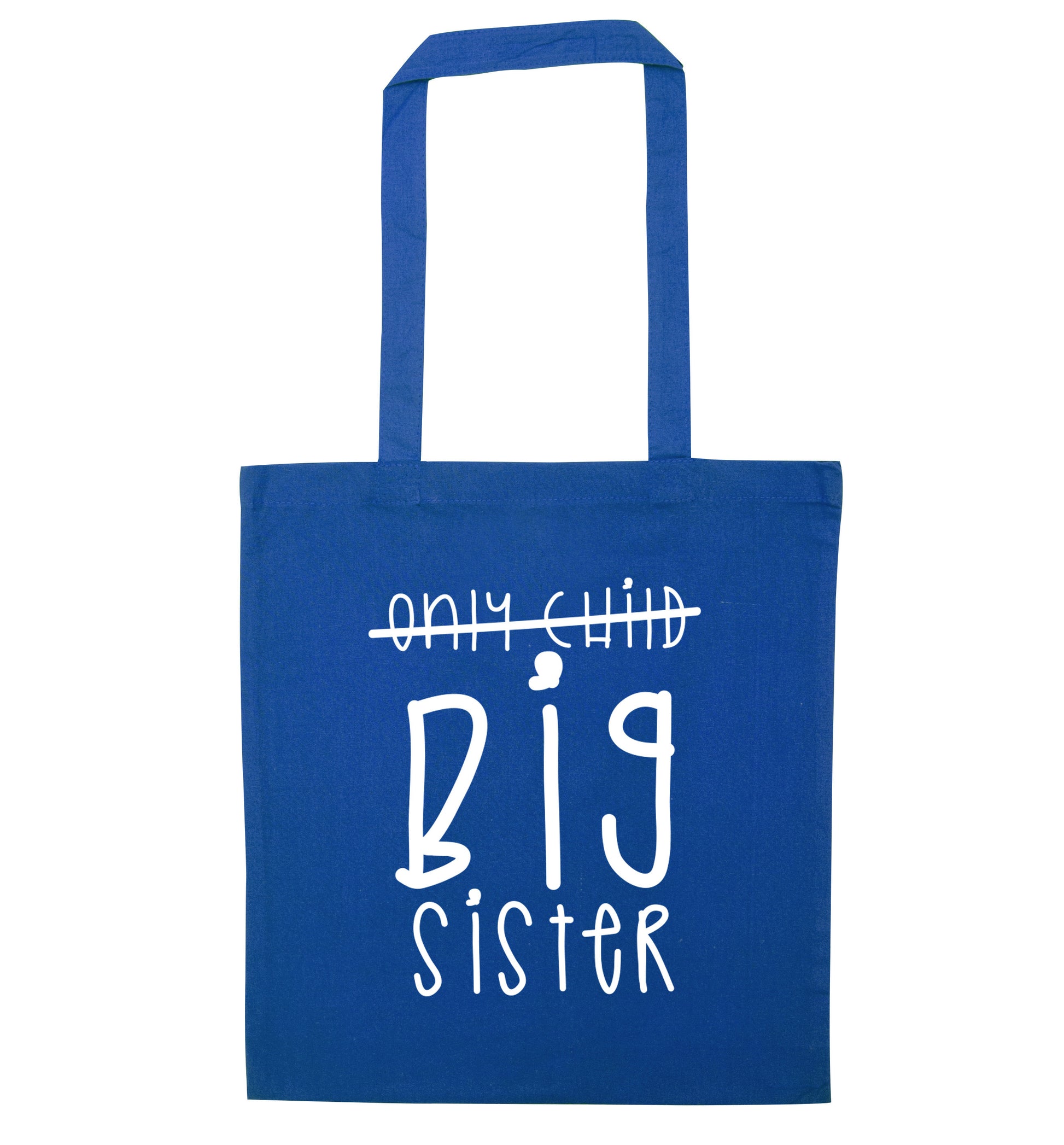 Only child big sister blue tote bag