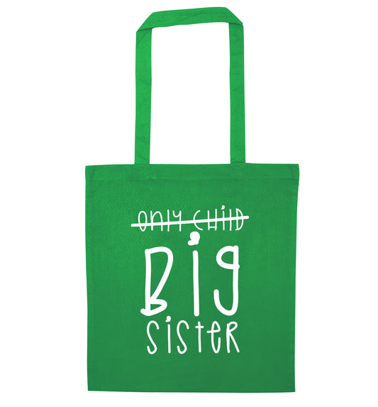 Only child big sister green tote bag