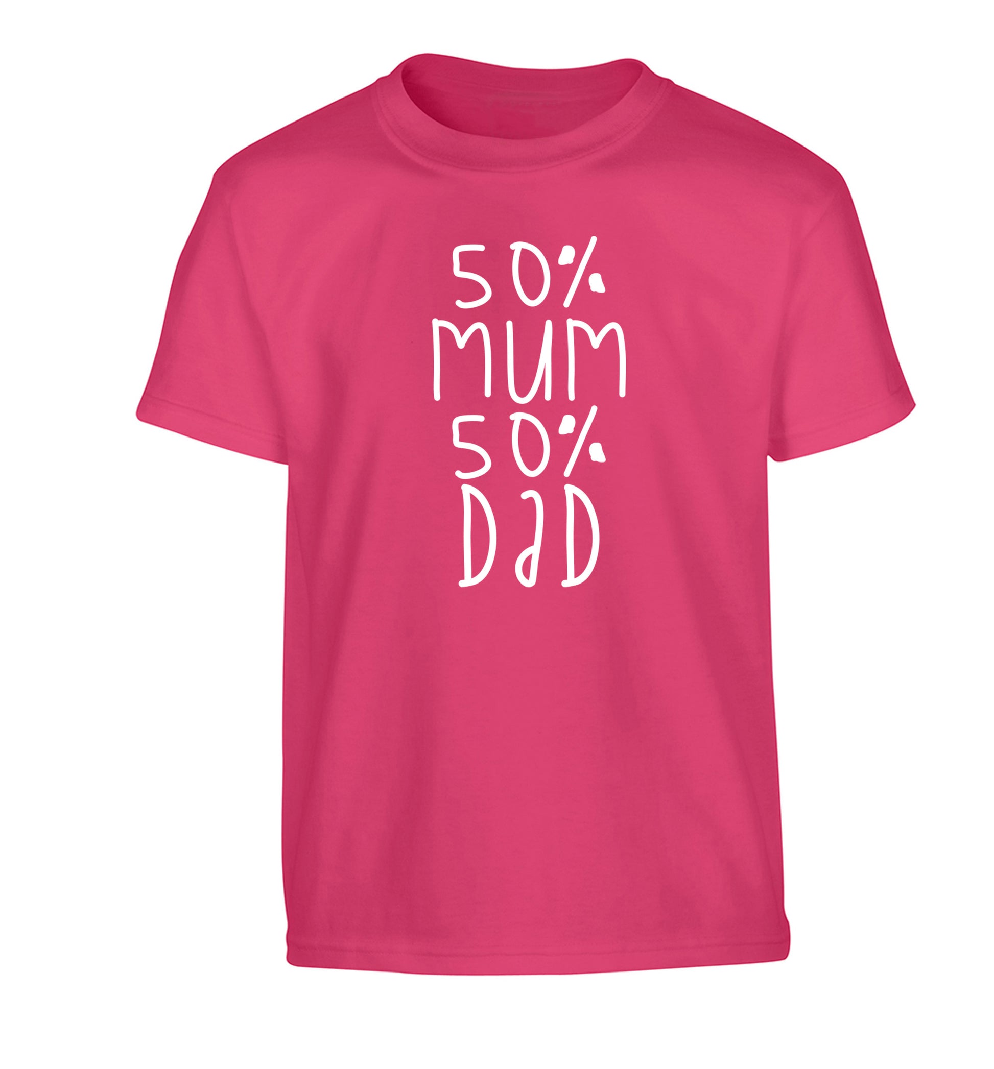 50% mum 50% dad Children's pink Tshirt 12-14 Years