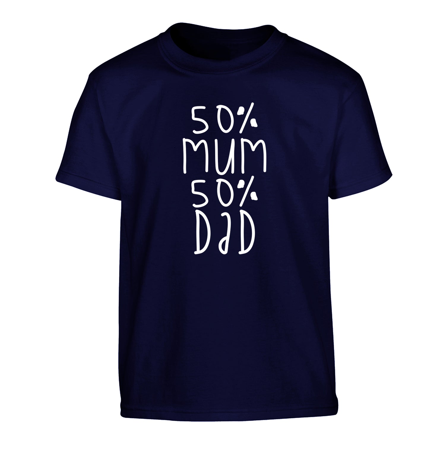 50% mum 50% dad Children's navy Tshirt 12-14 Years