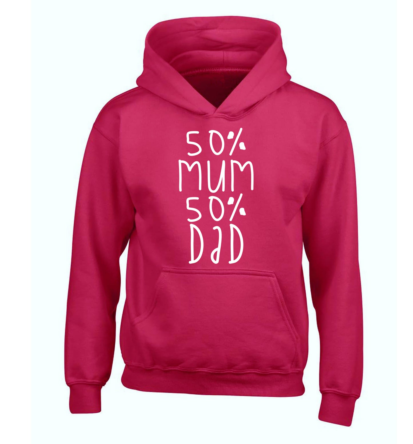 50% mum 50% dad children's pink hoodie 12-14 Years