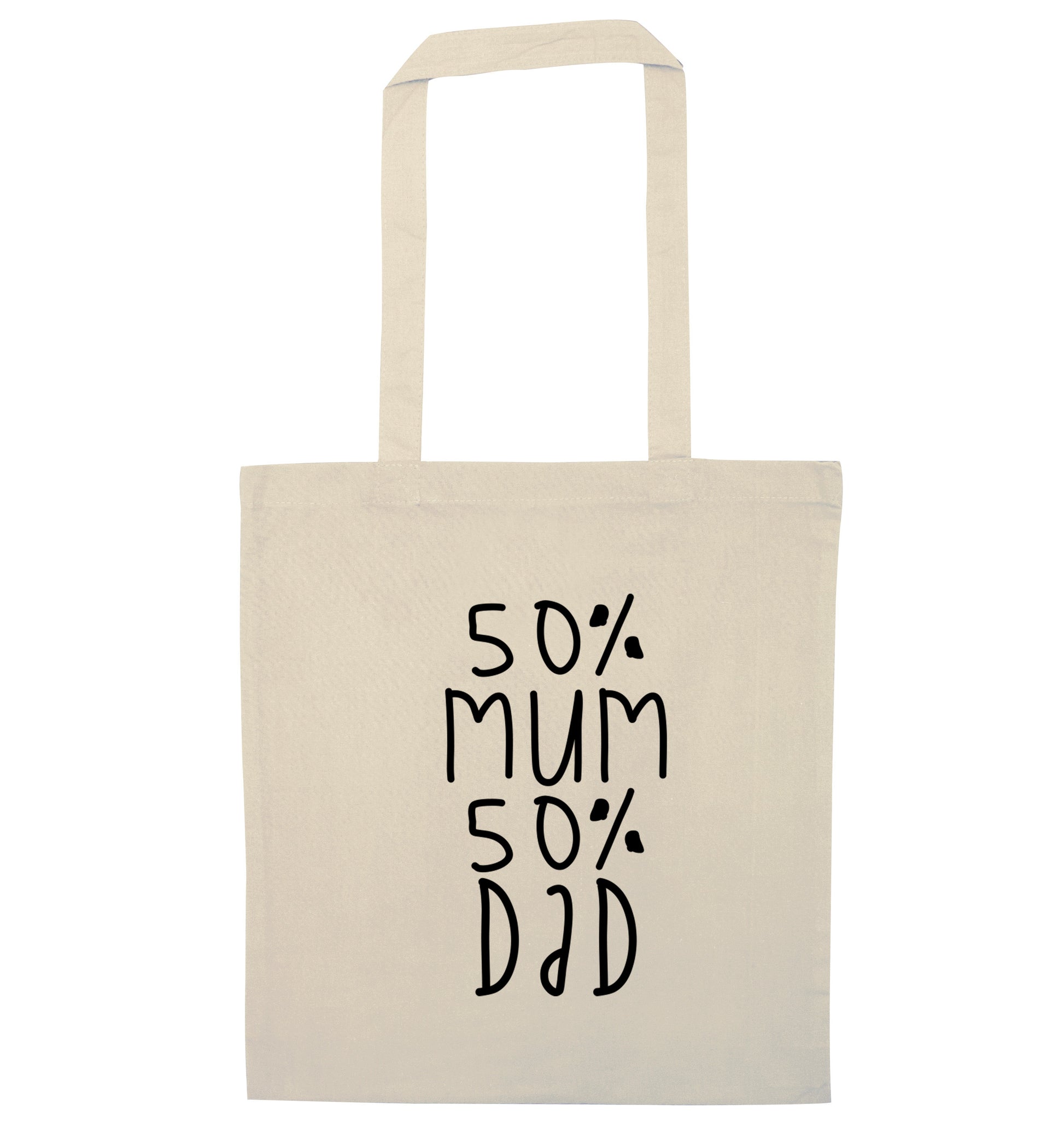 50% mum 50% dad natural tote bag