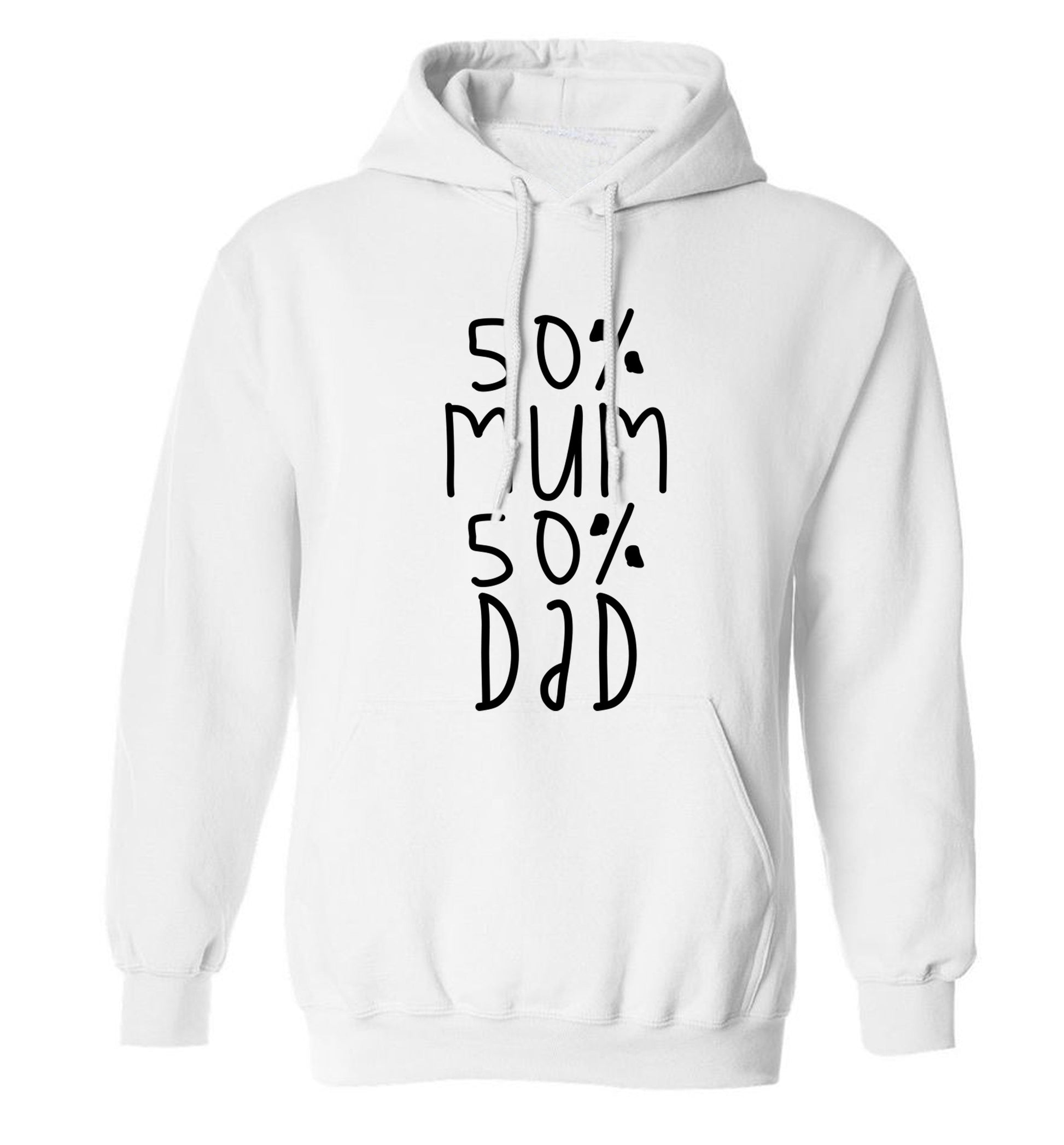 50% mum 50% dad adults unisex white hoodie 2XL