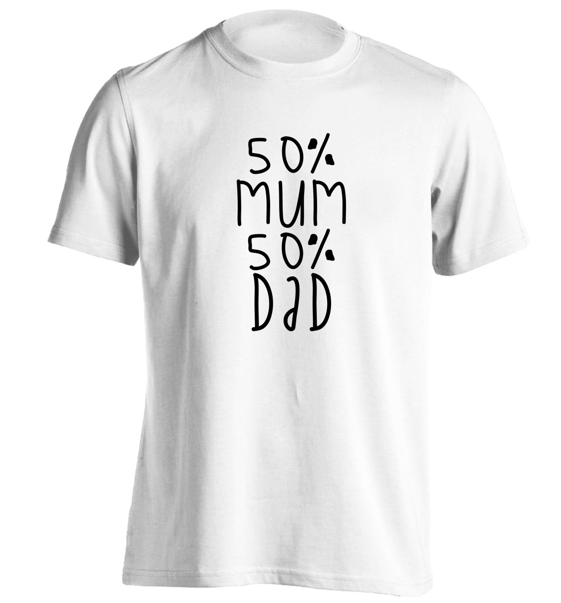 50% mum 50% dad adults unisex white Tshirt 2XL