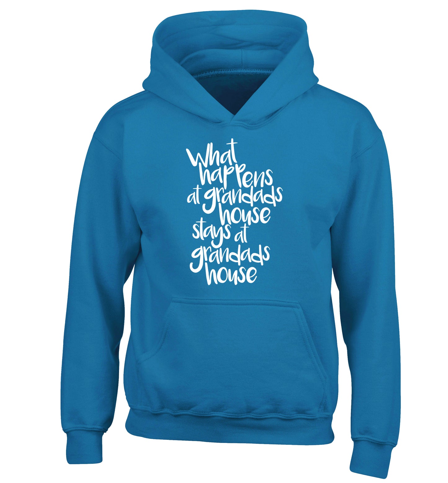 What happens at grandads house stays at grandads house children's blue hoodie 12-14 Years