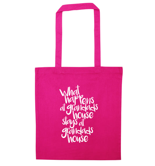 What happens at grandads house stays at grandads house pink tote bag